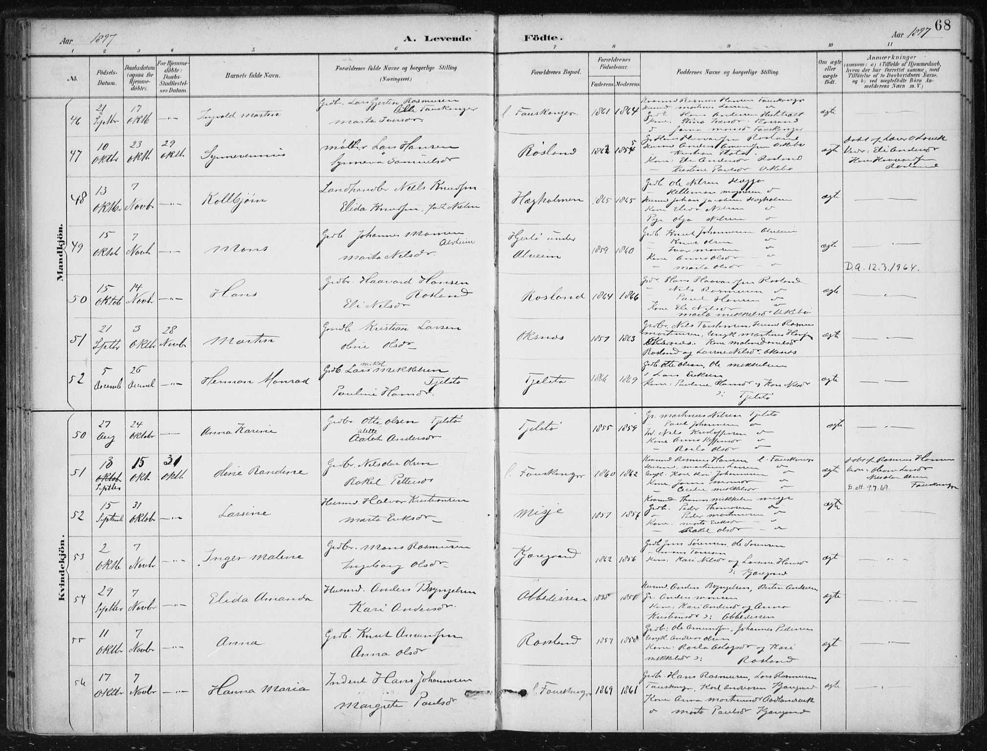 Herdla Sokneprestembete, AV/SAB-A-75701/H/Haa: Ministerialbok nr. A 4, 1891-1905, s. 68
