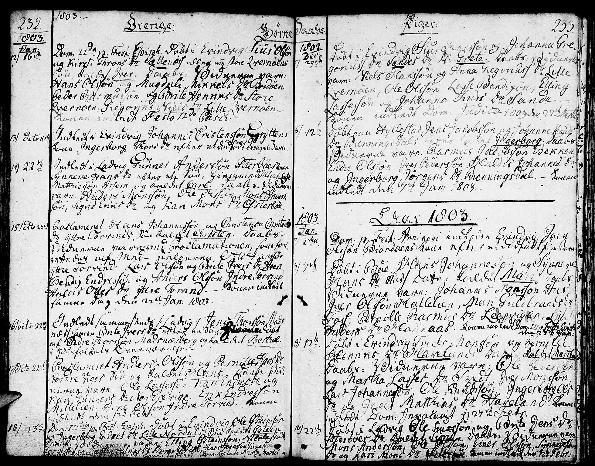 Gulen sokneprestembete, AV/SAB-A-80201/H/Haa/Haaa/L0016: Ministerialbok nr. A 16, 1798-1808, s. 232-233