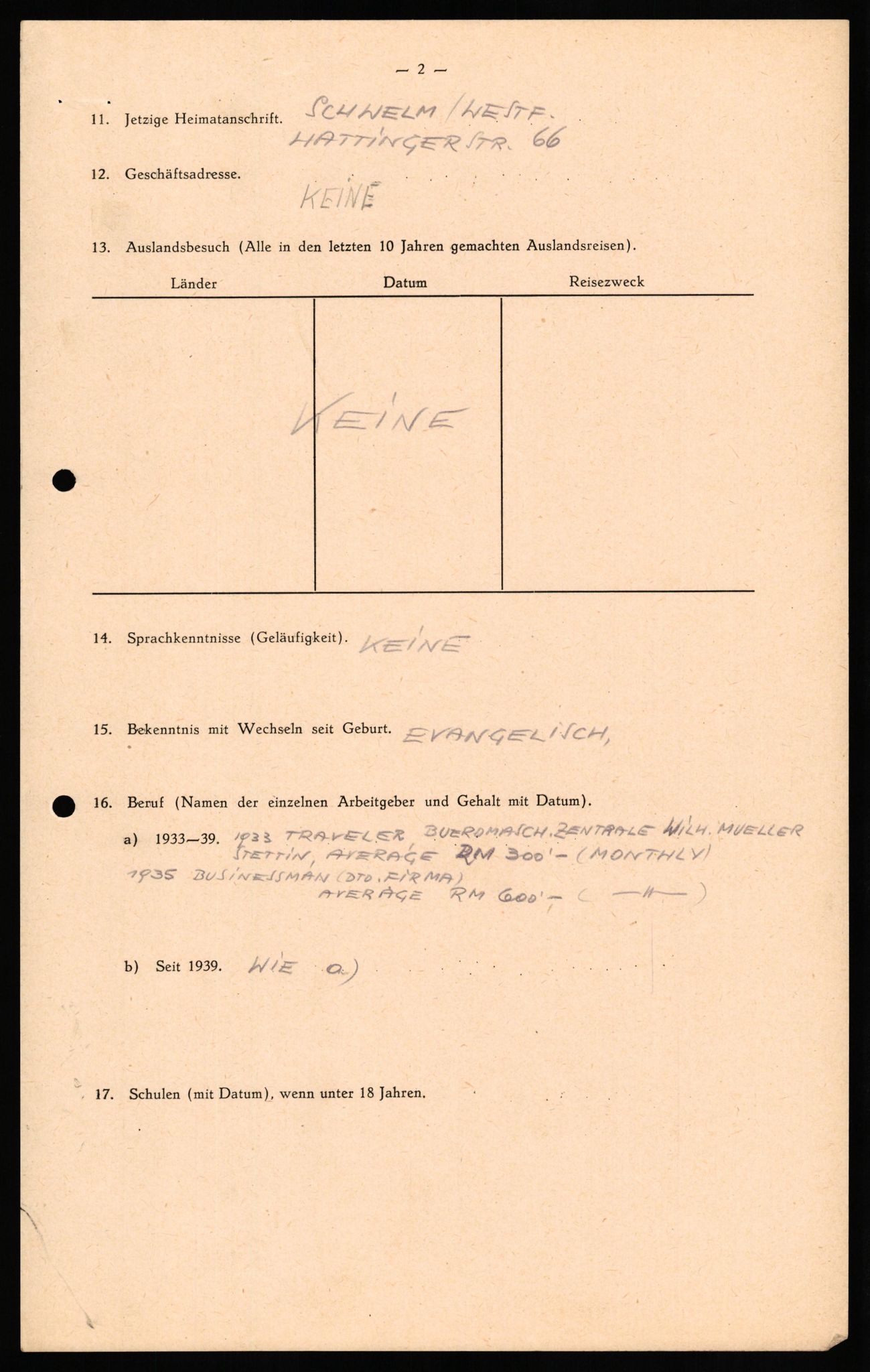 Forsvaret, Forsvarets overkommando II, RA/RAFA-3915/D/Db/L0028: CI Questionaires. Tyske okkupasjonsstyrker i Norge. Tyskere., 1945-1946, s. 476