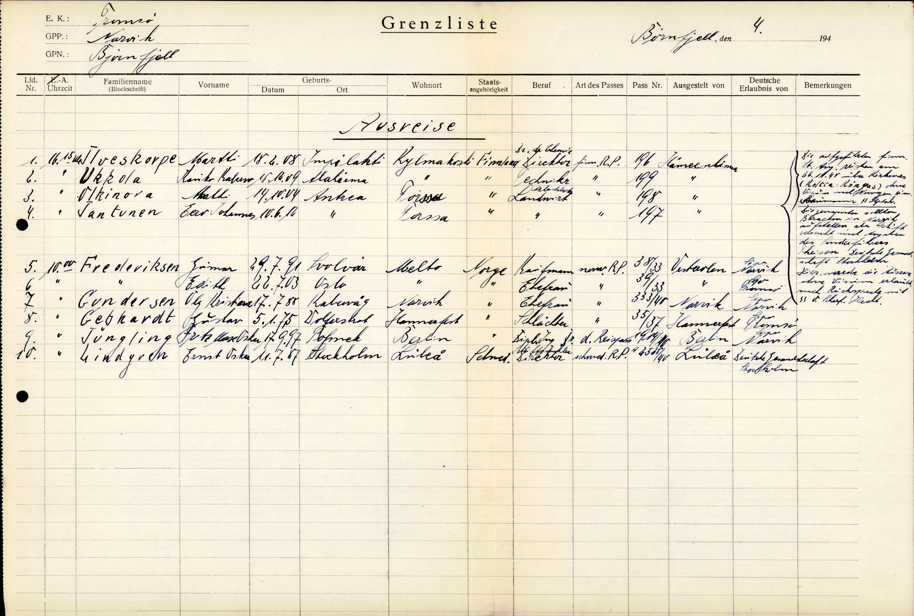 Forsvarets Overkommando. 2 kontor. Arkiv 11.4. Spredte tyske arkivsaker, AV/RA-RAFA-7031/D/Dar/Darc/L0004: Sicherheitspolizei (Sipo) i Narvik, 1940-1943, s. 1195