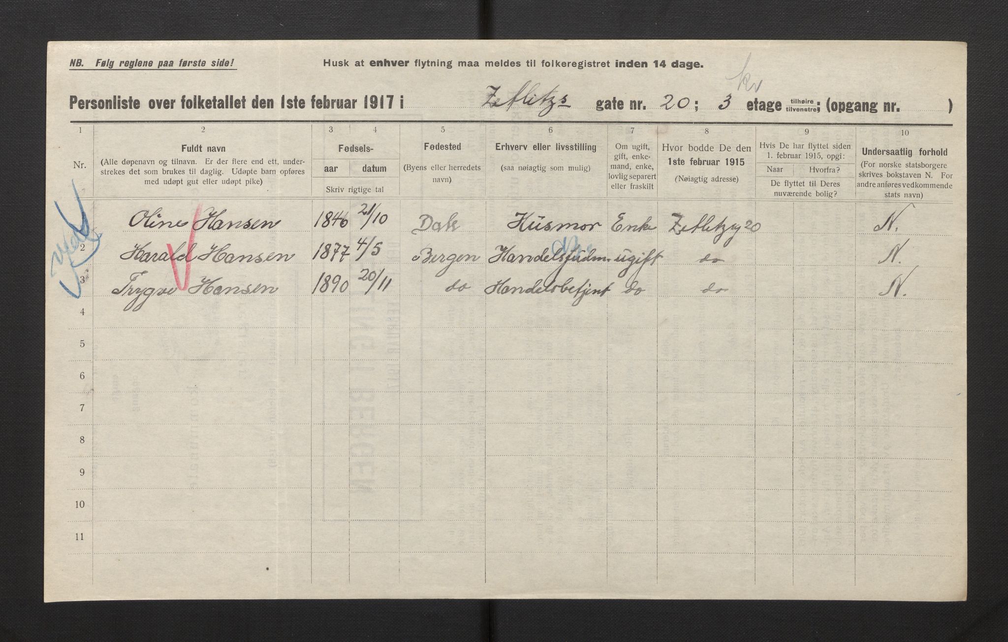 SAB, Kommunal folketelling 1917 for Bergen kjøpstad, 1917, s. 45659
