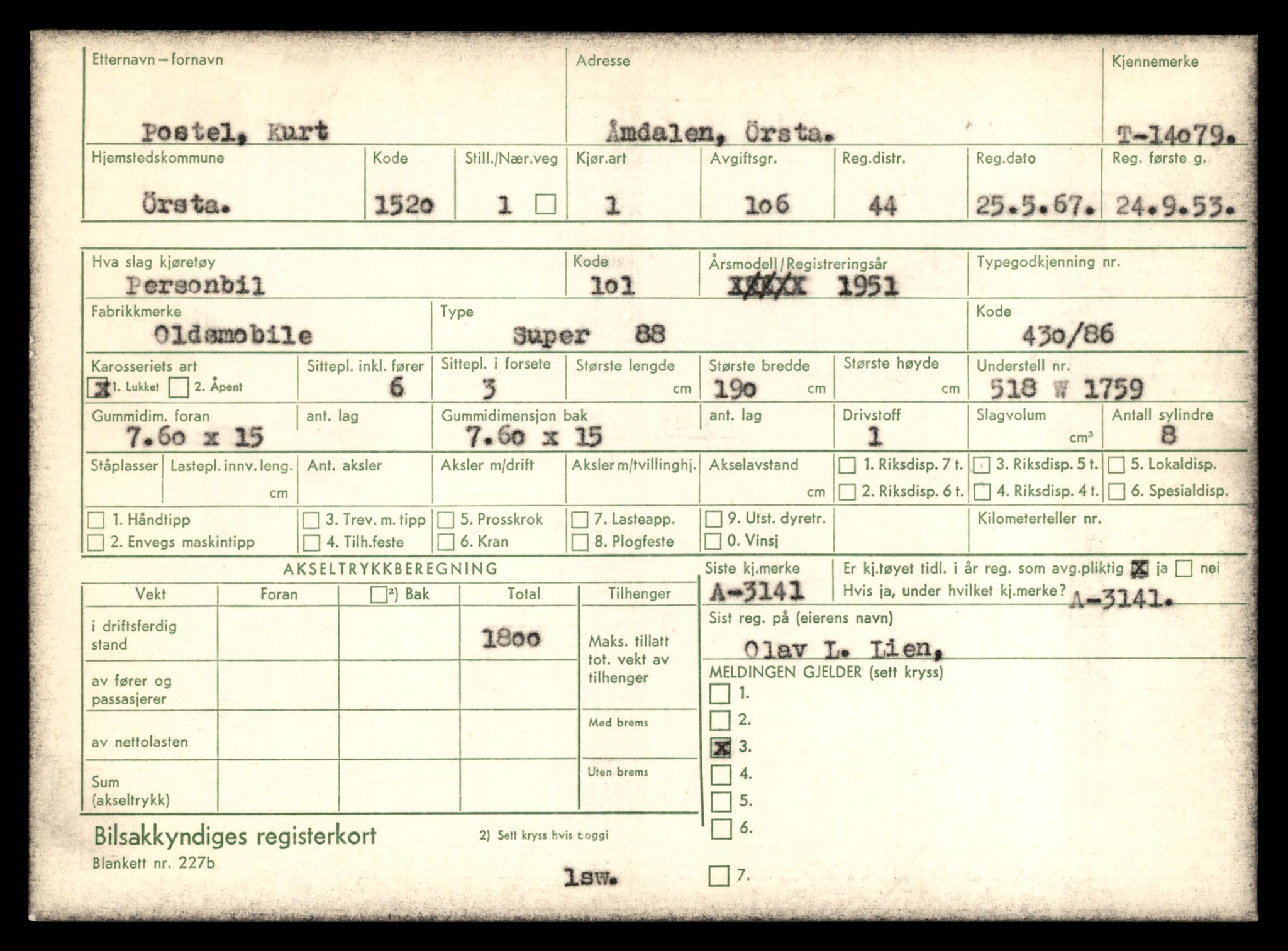 Møre og Romsdal vegkontor - Ålesund trafikkstasjon, AV/SAT-A-4099/F/Fe/L0042: Registreringskort for kjøretøy T 13906 - T 14079, 1927-1998, s. 3259