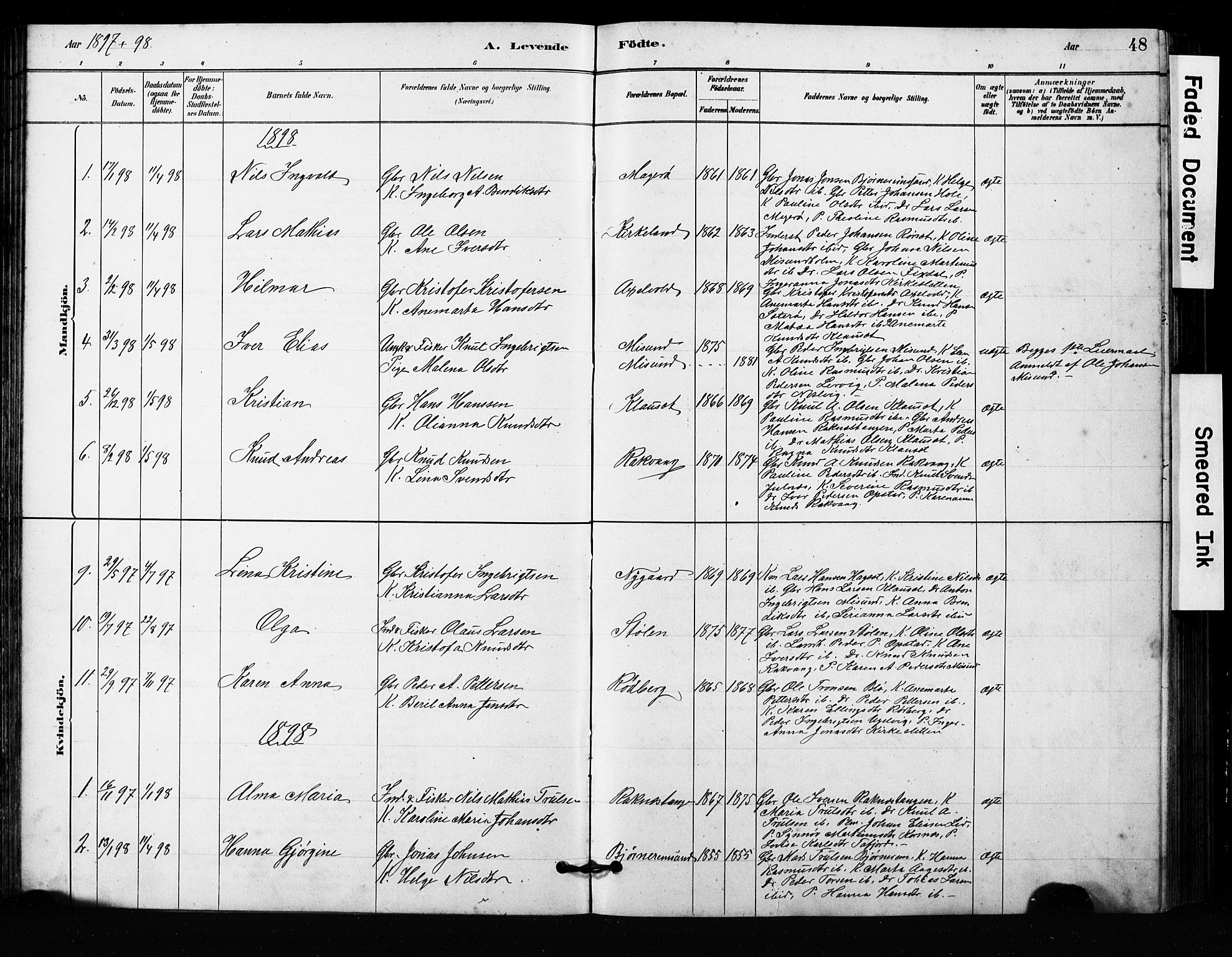 Ministerialprotokoller, klokkerbøker og fødselsregistre - Møre og Romsdal, AV/SAT-A-1454/563/L0737: Klokkerbok nr. 563C01, 1878-1916, s. 48