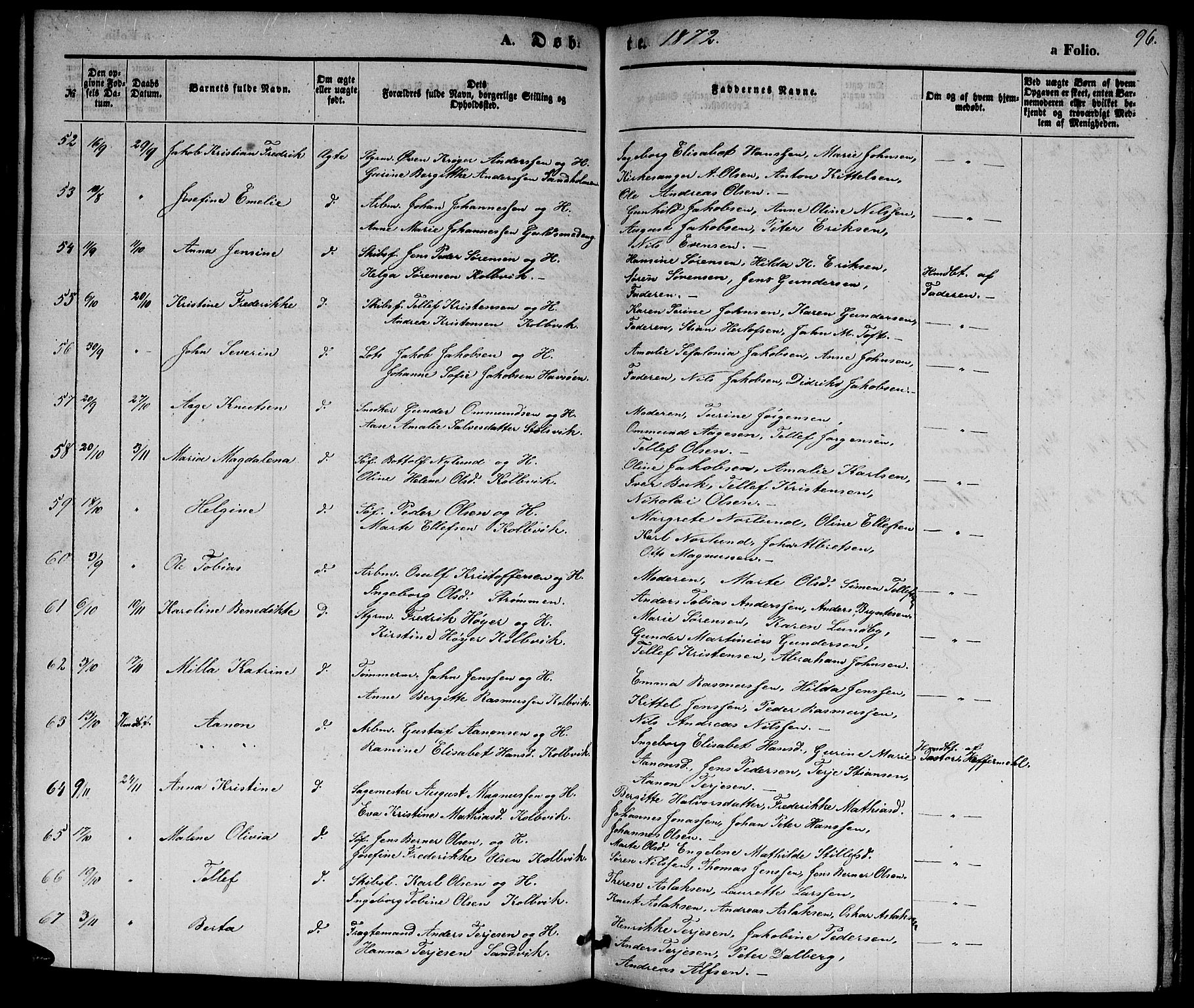 Hisøy sokneprestkontor, AV/SAK-1111-0020/F/Fb/L0001: Klokkerbok nr. B 1, 1849-1872, s. 96