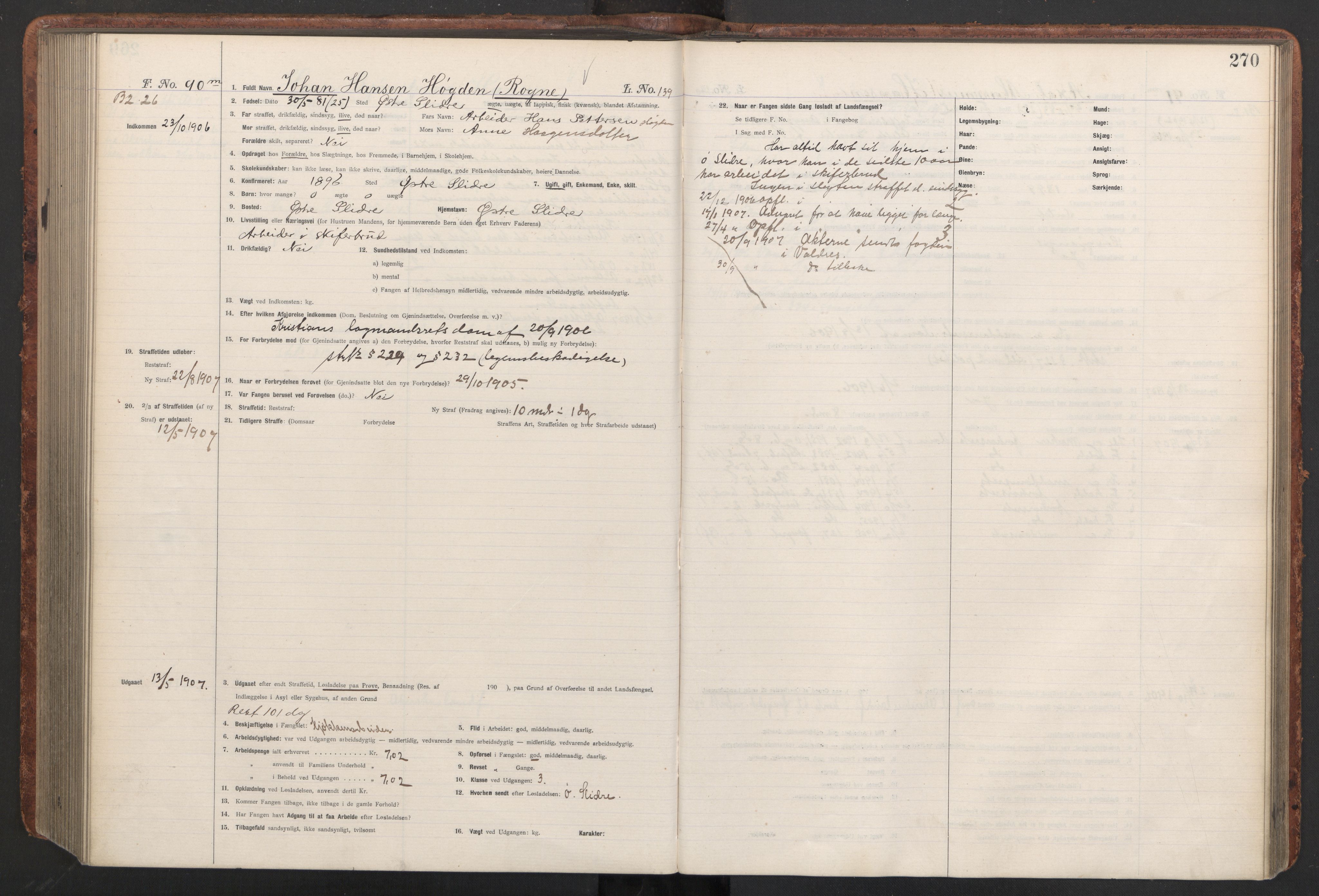 Botsfengslet, AV/RA-S-1539/D/Db/Dbb/L0040: 821l - 171m, 1905-1907, s. 270