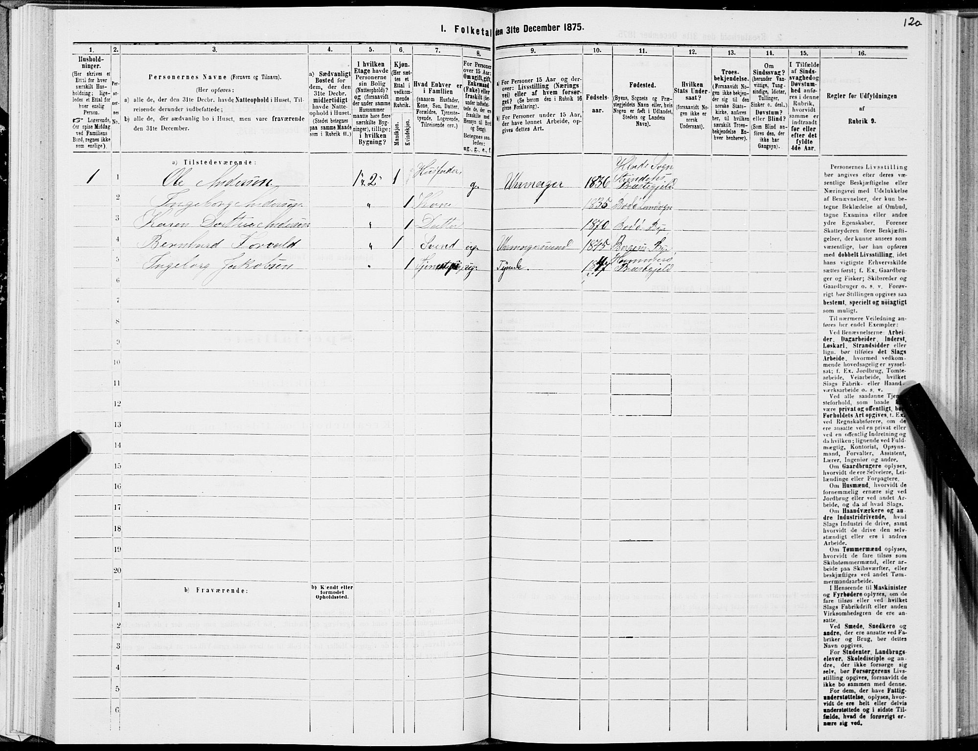 SAT, Folketelling 1875 for 1804B Bodø prestegjeld, Bodø kjøpstad, 1875, s. 120