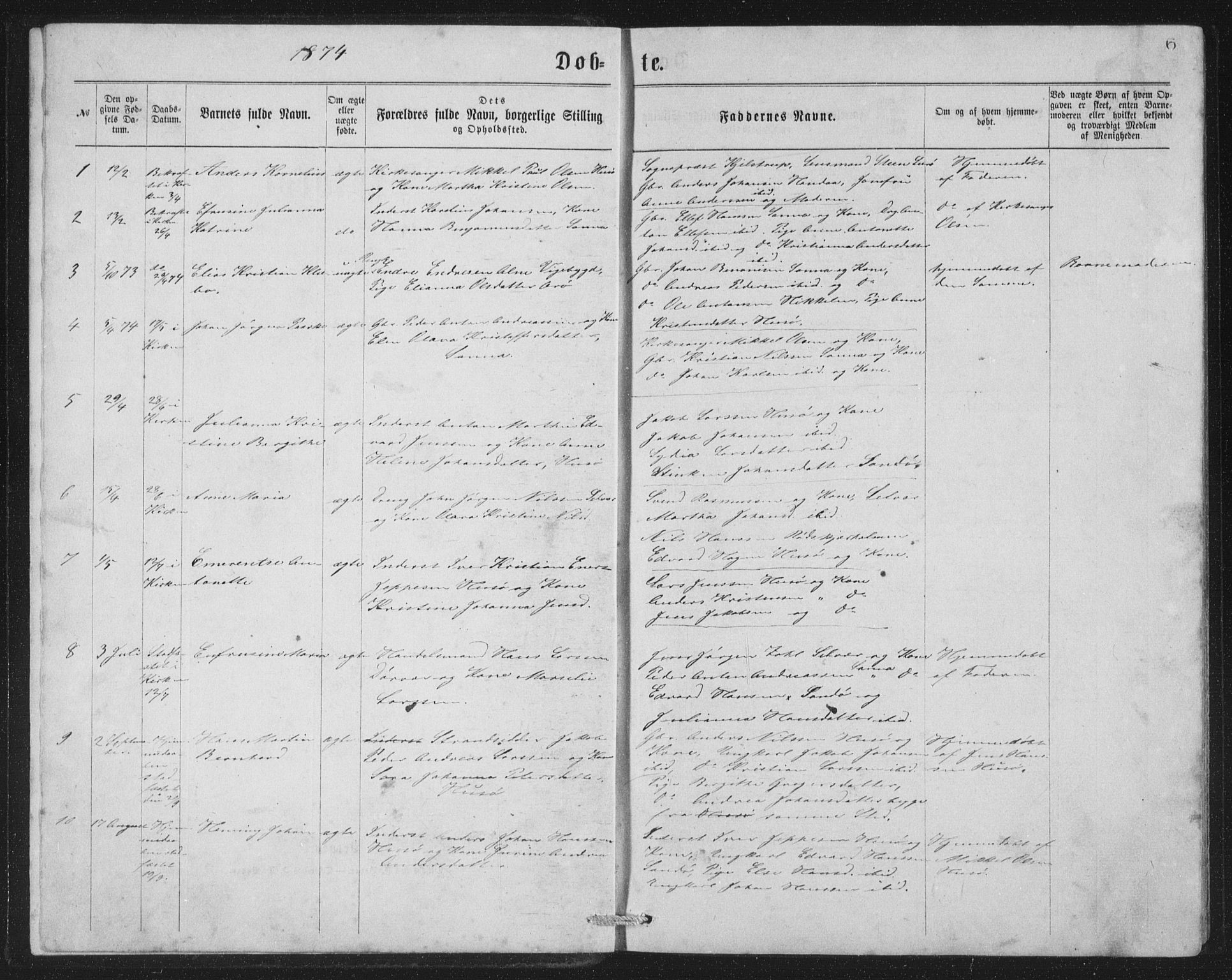 Ministerialprotokoller, klokkerbøker og fødselsregistre - Nordland, AV/SAT-A-1459/840/L0582: Klokkerbok nr. 840C02, 1874-1900, s. 6