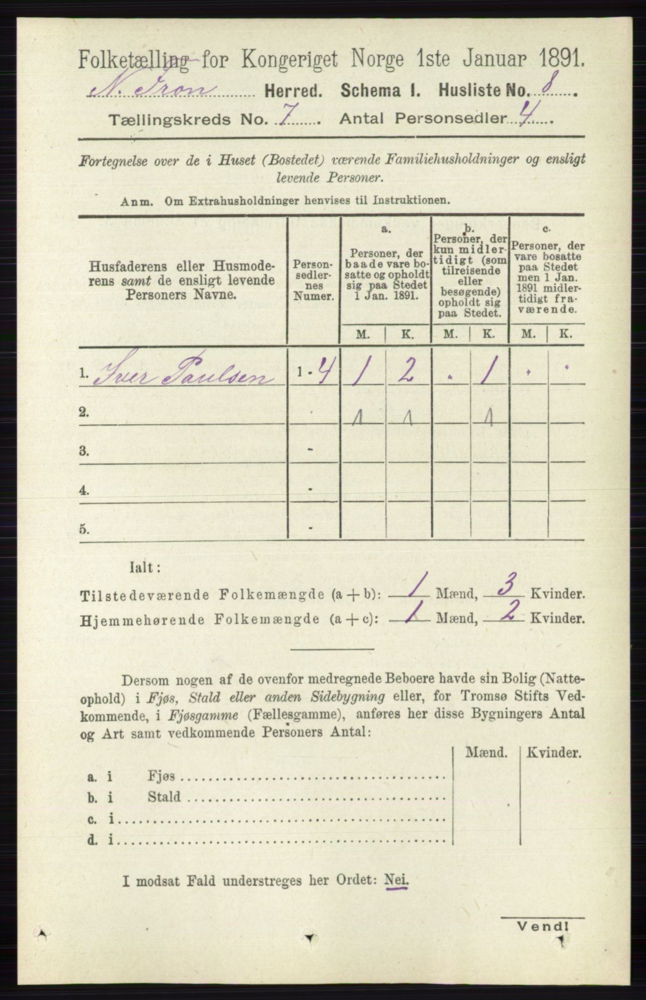 RA, Folketelling 1891 for 0518 Nord-Fron herred, 1891, s. 2743