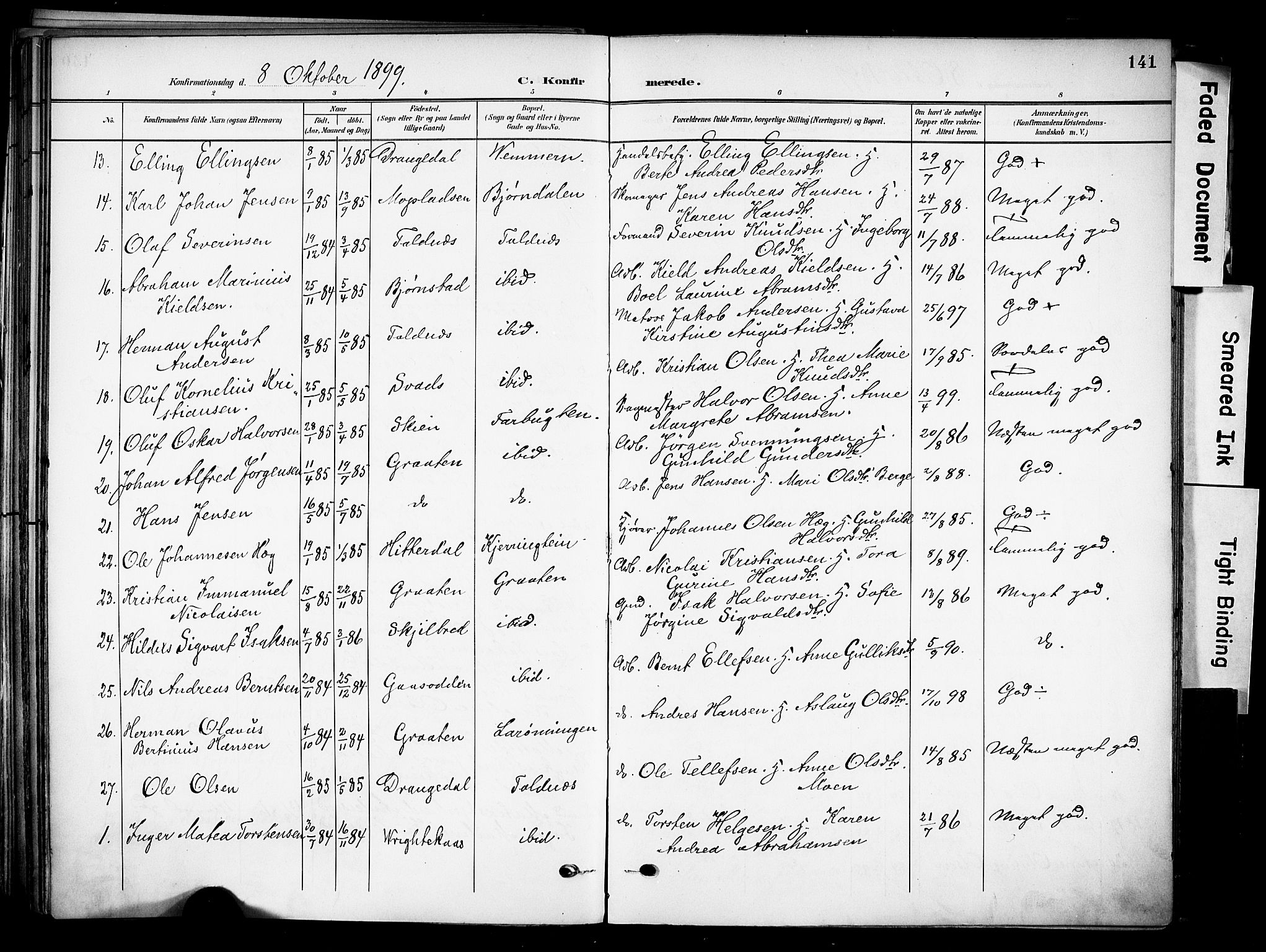Solum kirkebøker, AV/SAKO-A-306/F/Fa/L0011: Ministerialbok nr. I 11, 1898-1909, s. 141