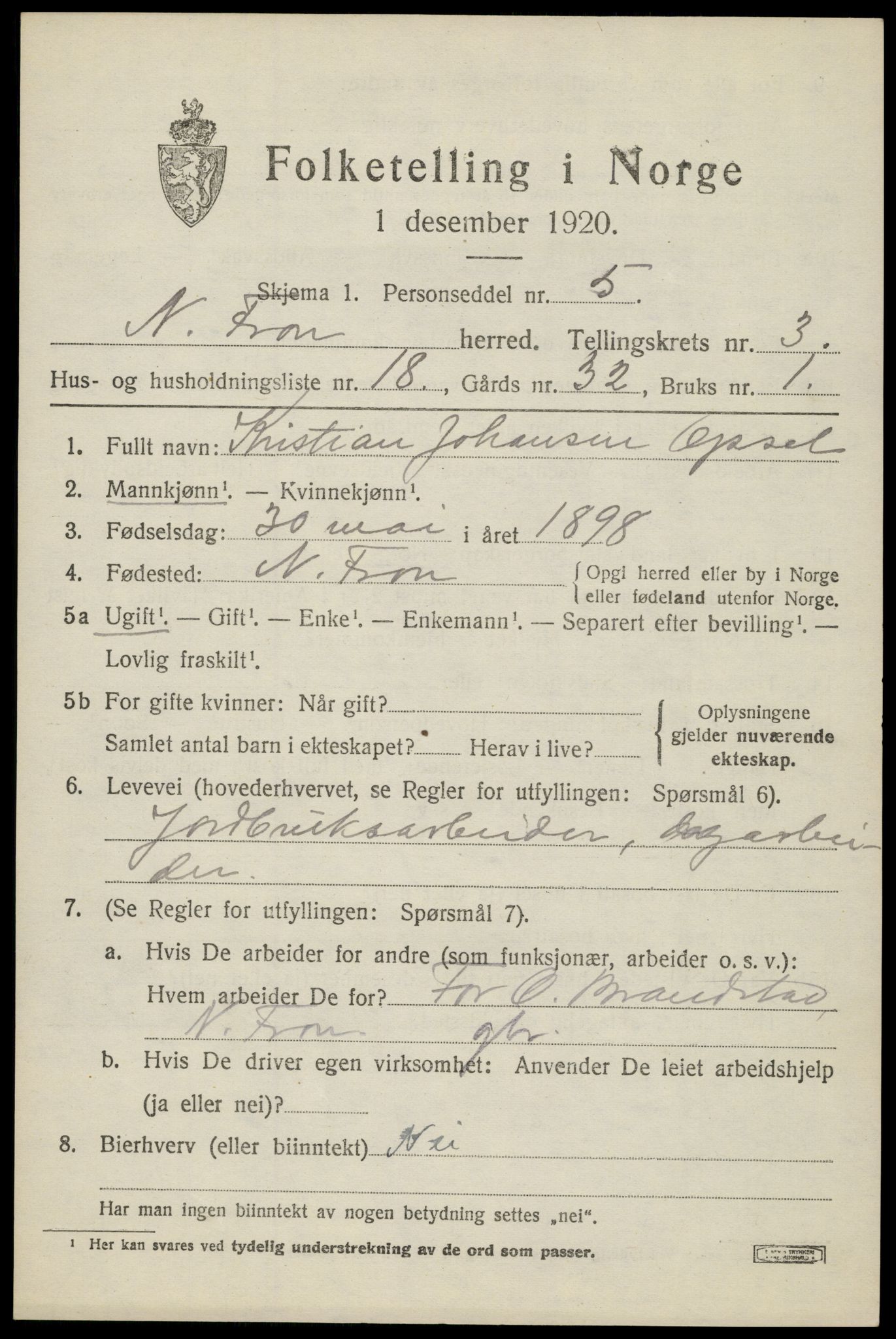 SAH, Folketelling 1920 for 0518 Nord-Fron herred, 1920, s. 3276