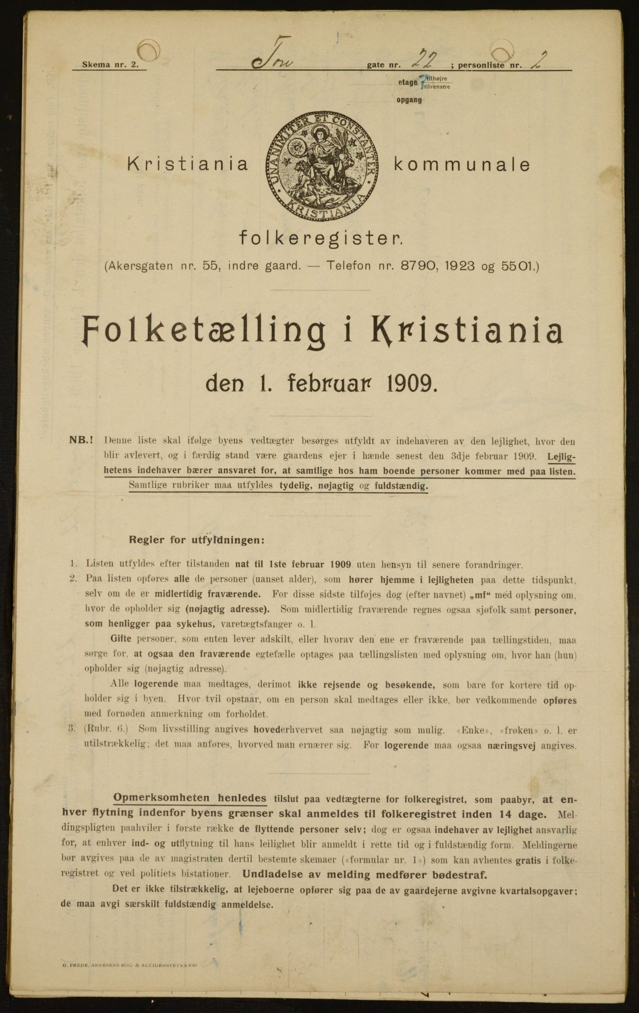 OBA, Kommunal folketelling 1.2.1909 for Kristiania kjøpstad, 1909, s. 103489