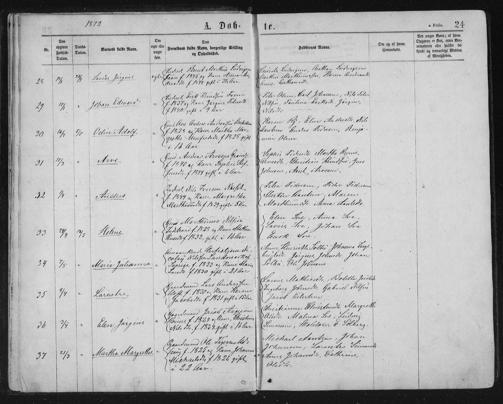 Ministerialprotokoller, klokkerbøker og fødselsregistre - Sør-Trøndelag, AV/SAT-A-1456/659/L0745: Klokkerbok nr. 659C02, 1869-1892, s. 24