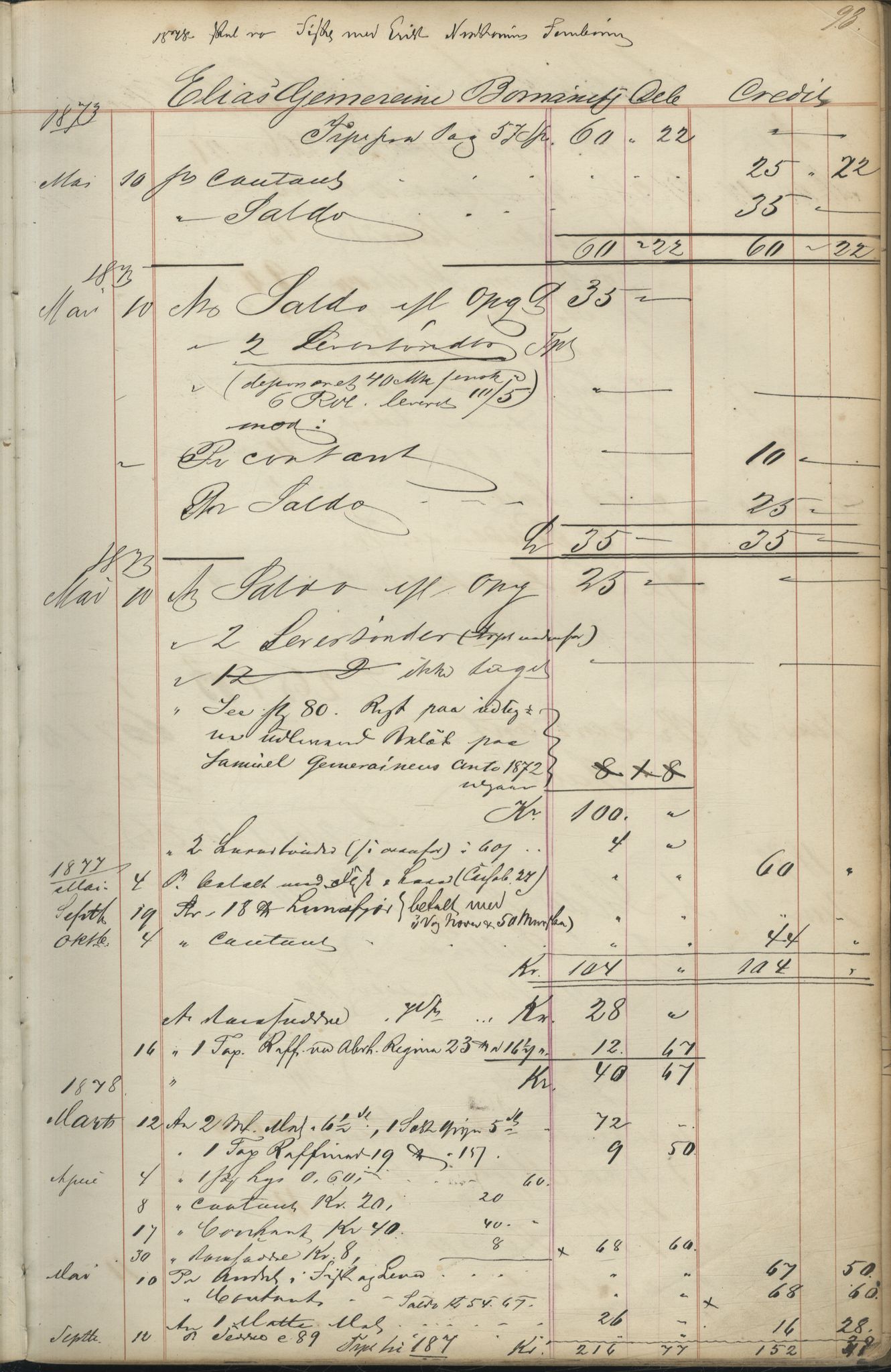 Brodtkorb handel A/S, VAMU/A-0001/F/Fc/L0001/0001: Konto for kvener og nordmenn på Kolahalvøya  / Conto for Kvæner og Nordmænd paa Russefinmarken No 1, 1868-1894, s. 98