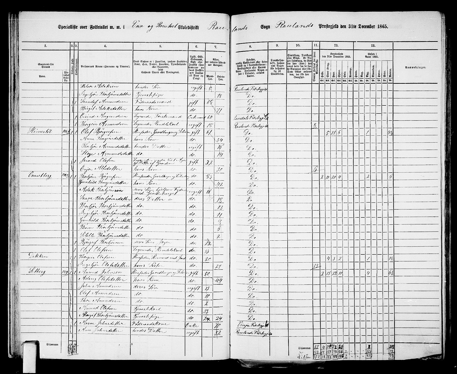 RA, Folketelling 1865 for 0835P Rauland prestegjeld, 1865, s. 27