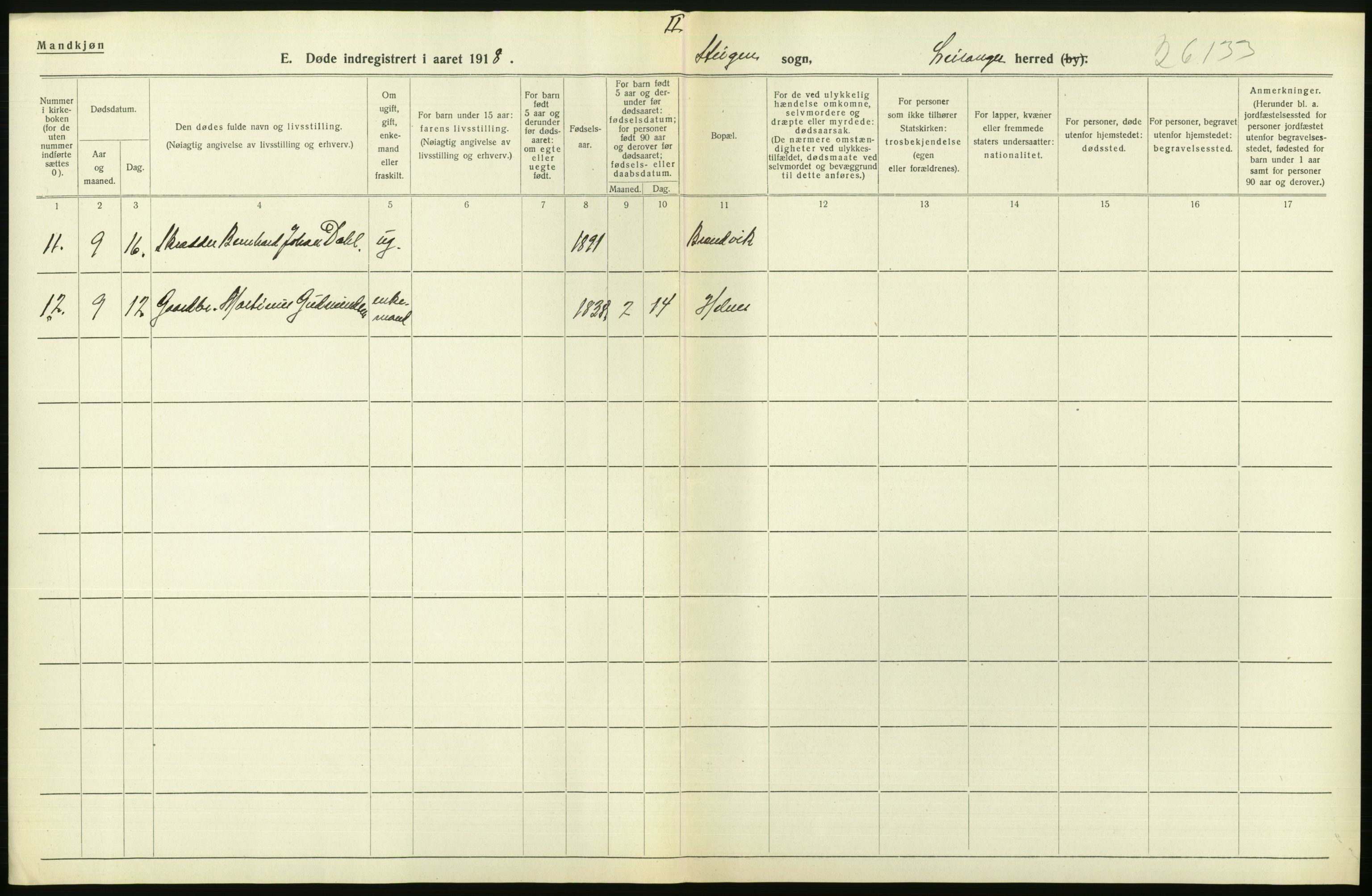 Statistisk sentralbyrå, Sosiodemografiske emner, Befolkning, RA/S-2228/D/Df/Dfb/Dfbh/L0055: Nordland fylke: Døde. Bygder og byer., 1918, s. 348