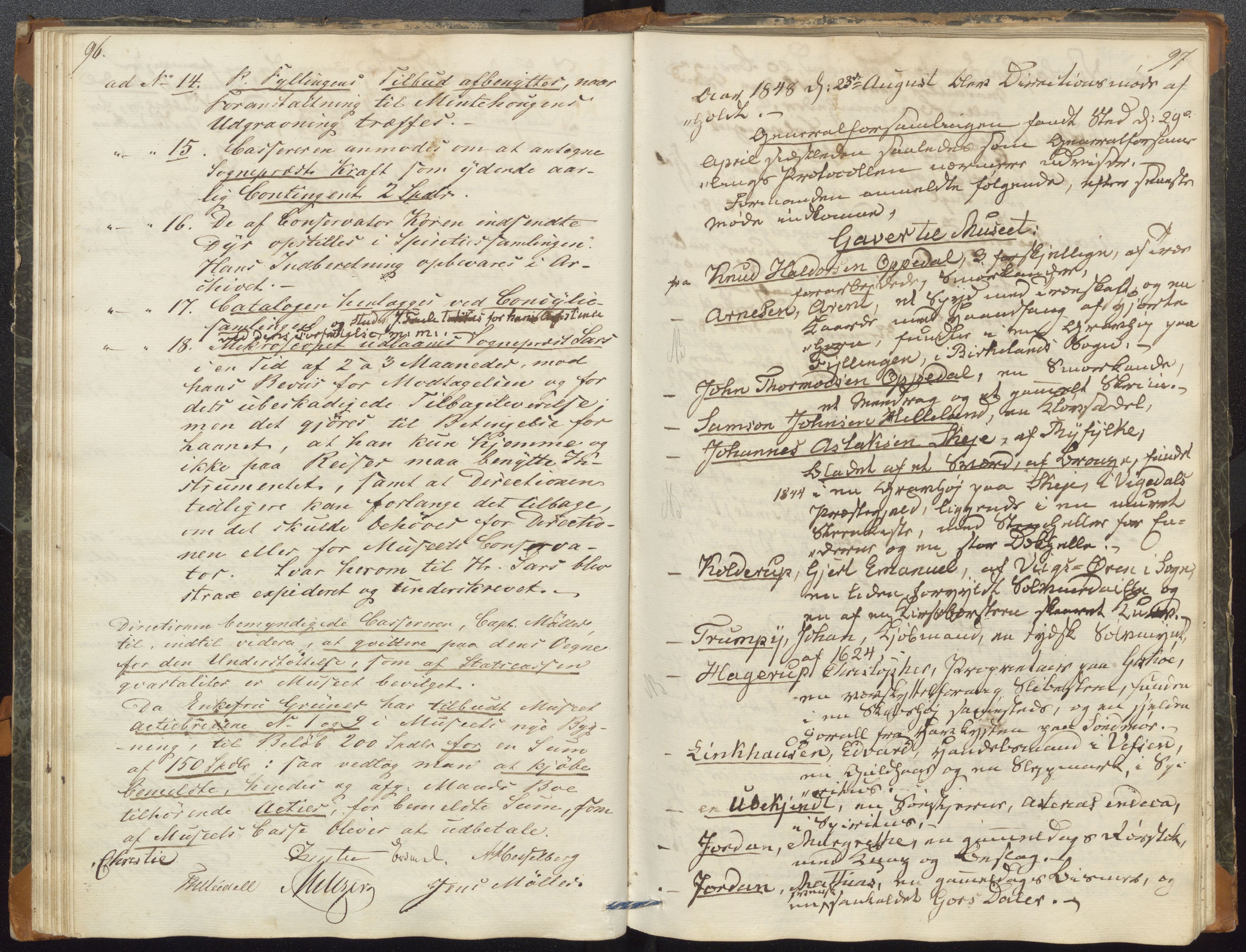 Bergens Museum, UMB/A007/A/Aa/L0005: Forhandlingsprotokoll , 1845-1851, s. 96, 97