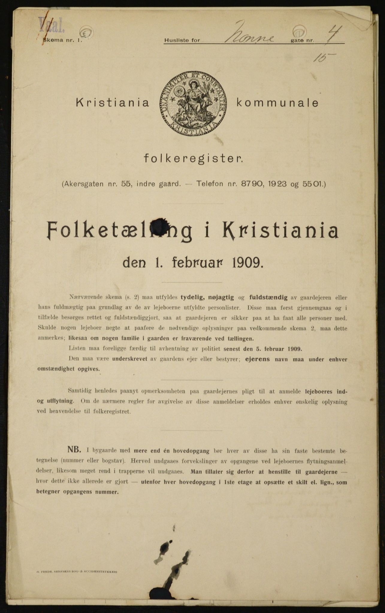 OBA, Kommunal folketelling 1.2.1909 for Kristiania kjøpstad, 1909, s. 64569