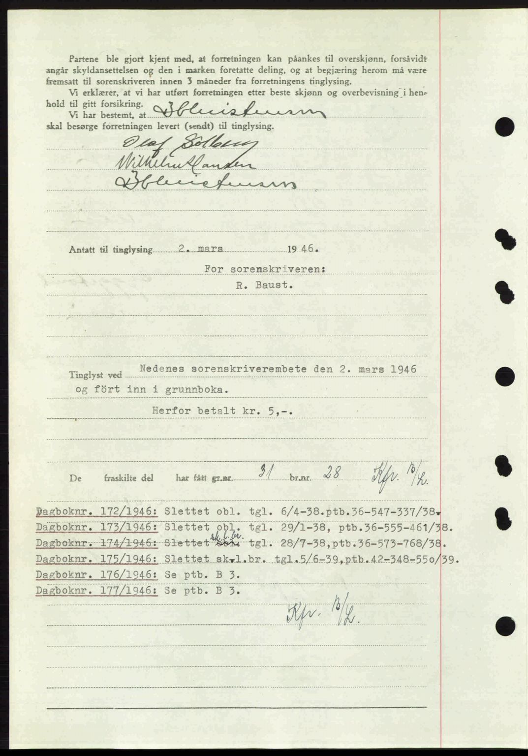 Nedenes sorenskriveri, SAK/1221-0006/G/Gb/Gba/L0054: Pantebok nr. A6c, 1946-1946, Dagboknr: 171/1946