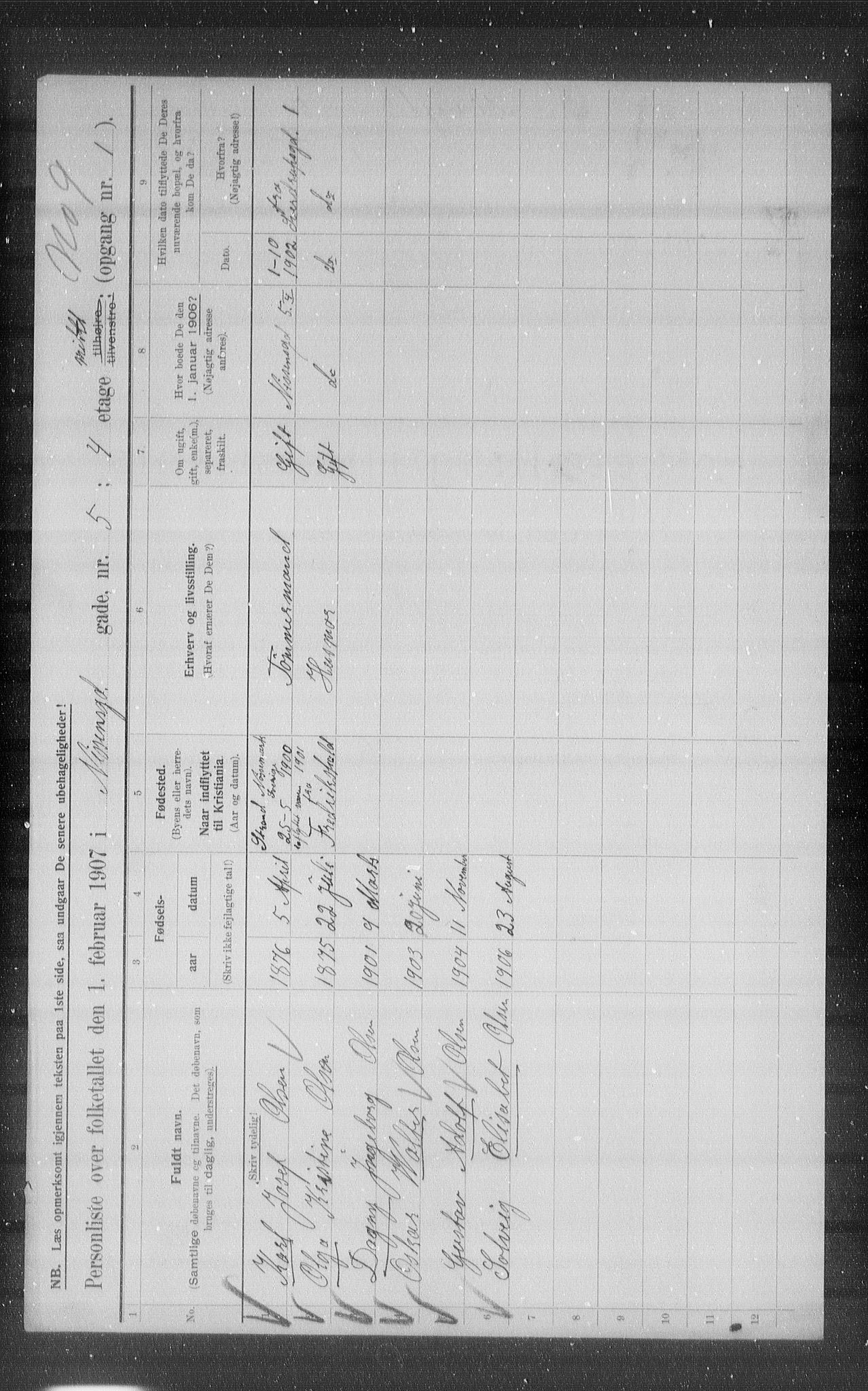 OBA, Kommunal folketelling 1.2.1907 for Kristiania kjøpstad, 1907, s. 36440