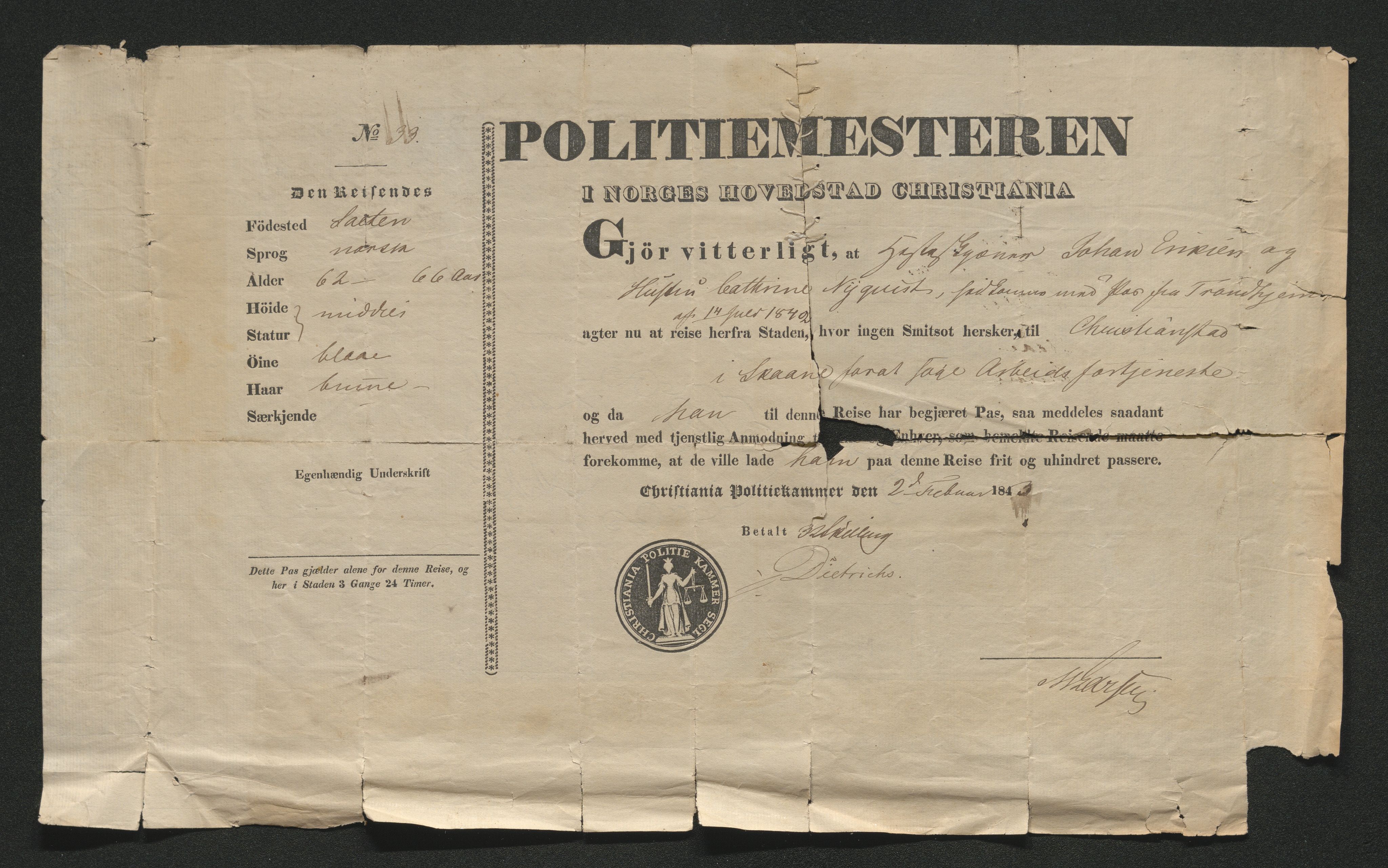 Drammen politikammer, AV/SAKO-A-623/I/Ia/Iab/L0007: Innleverte pass, 1843-1844, s. 196