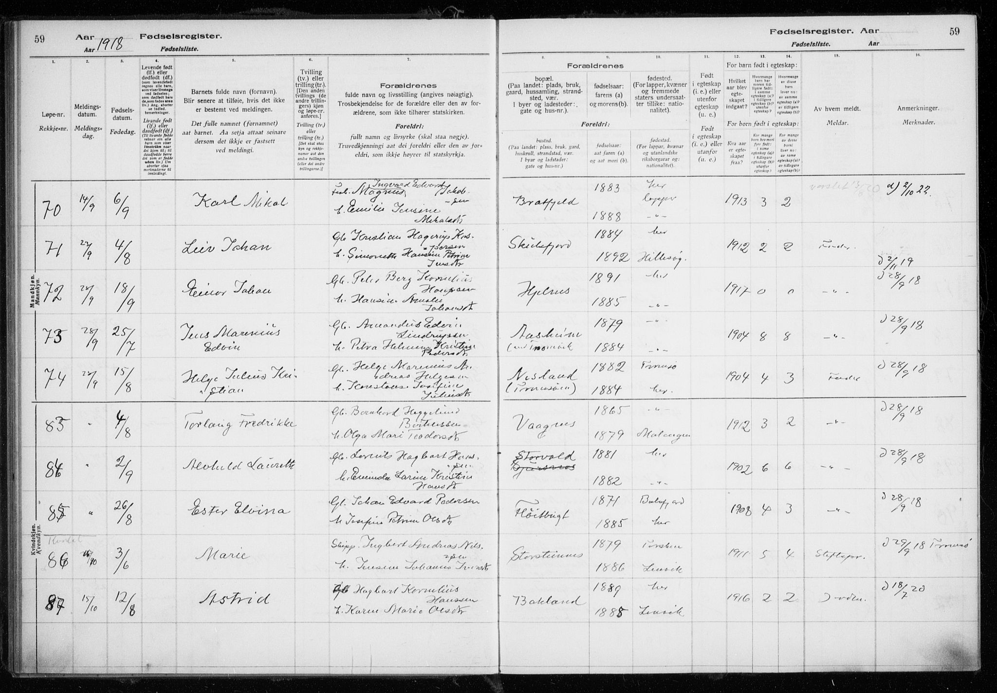 Tromsøysund sokneprestkontor, AV/SATØ-S-1304/H/Ha/L0079: Fødselsregister nr. 79, 1916-1924, s. 59