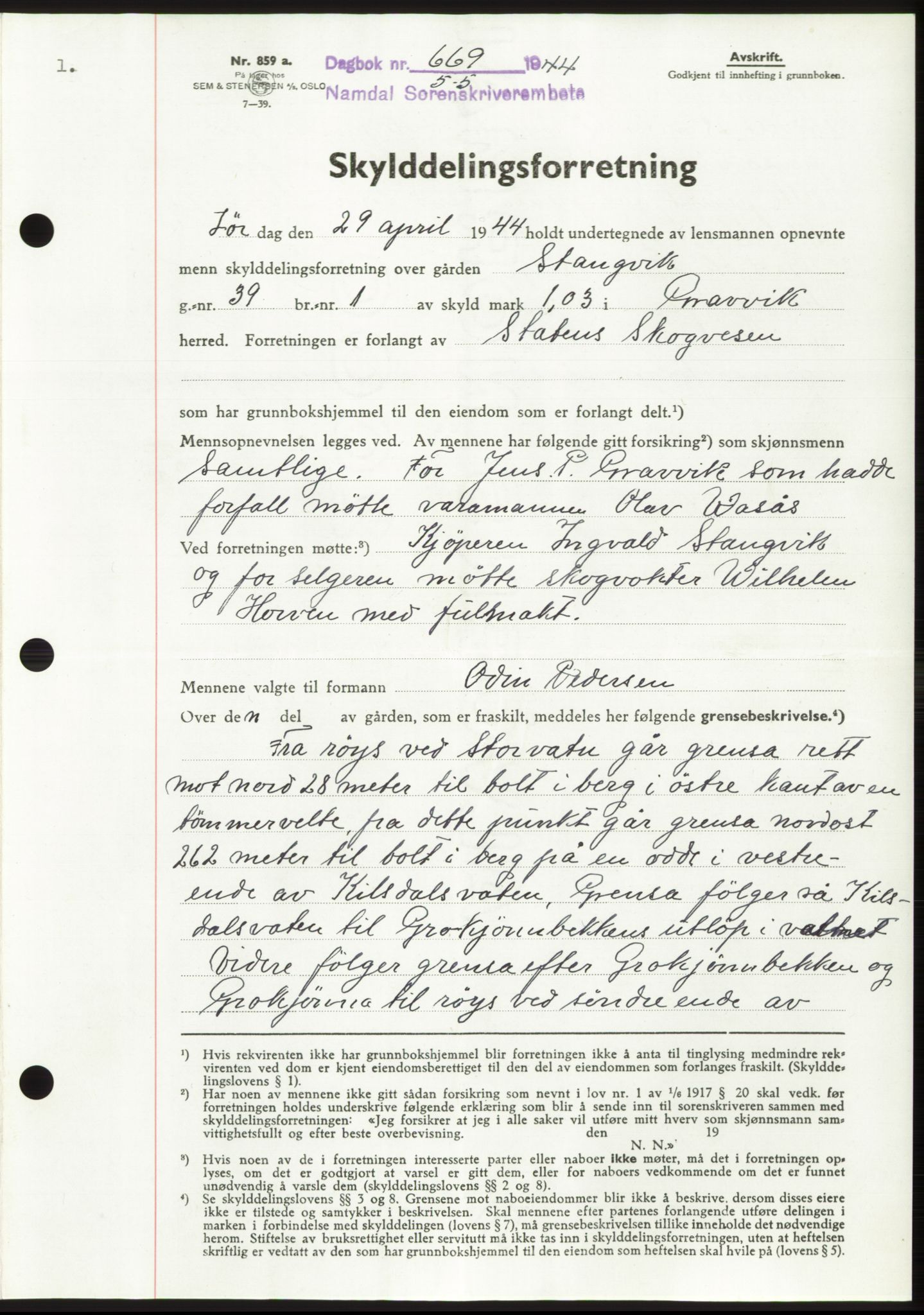 Namdal sorenskriveri, SAT/A-4133/1/2/2C: Pantebok nr. -, 1944-1945, Dagboknr: 669/1944