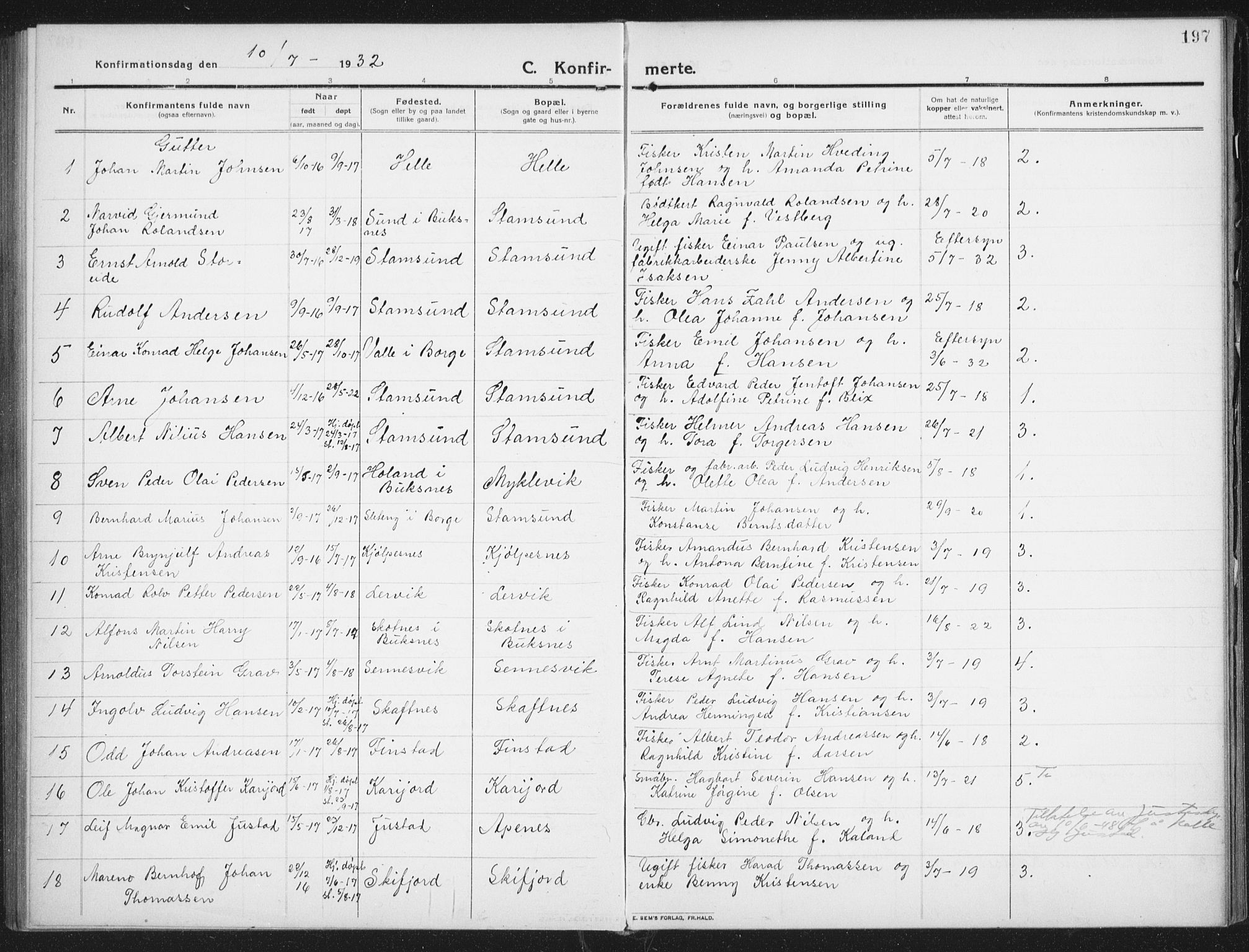 Ministerialprotokoller, klokkerbøker og fødselsregistre - Nordland, AV/SAT-A-1459/882/L1183: Klokkerbok nr. 882C01, 1911-1938, s. 197