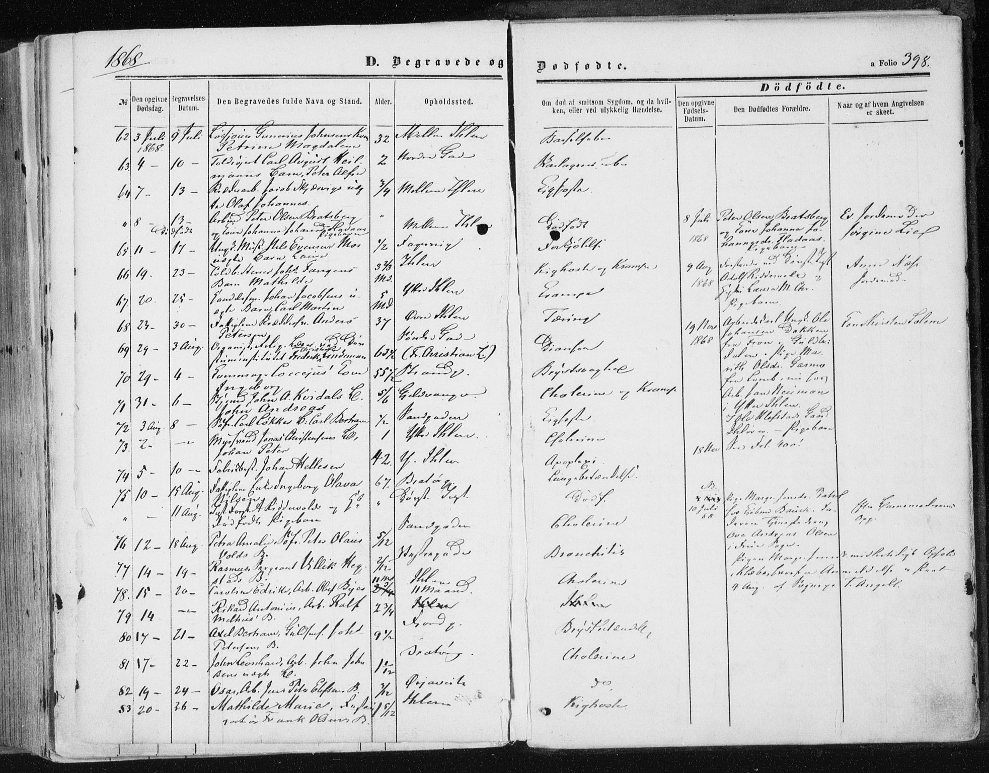 Ministerialprotokoller, klokkerbøker og fødselsregistre - Sør-Trøndelag, SAT/A-1456/602/L0115: Ministerialbok nr. 602A13, 1860-1872, s. 398