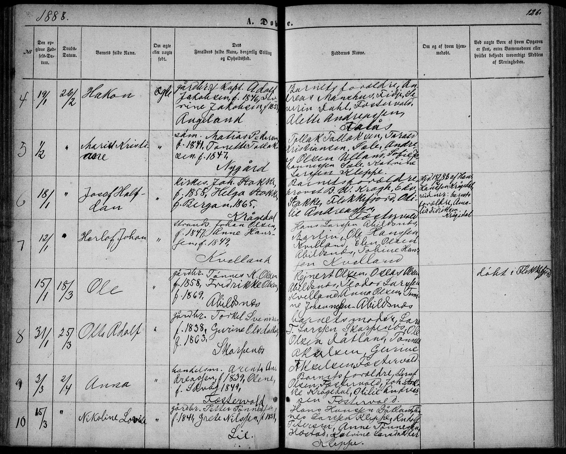 Flekkefjord sokneprestkontor, AV/SAK-1111-0012/F/Fb/Fbb/L0003: Klokkerbok nr. B 3, 1867-1889, s. 126