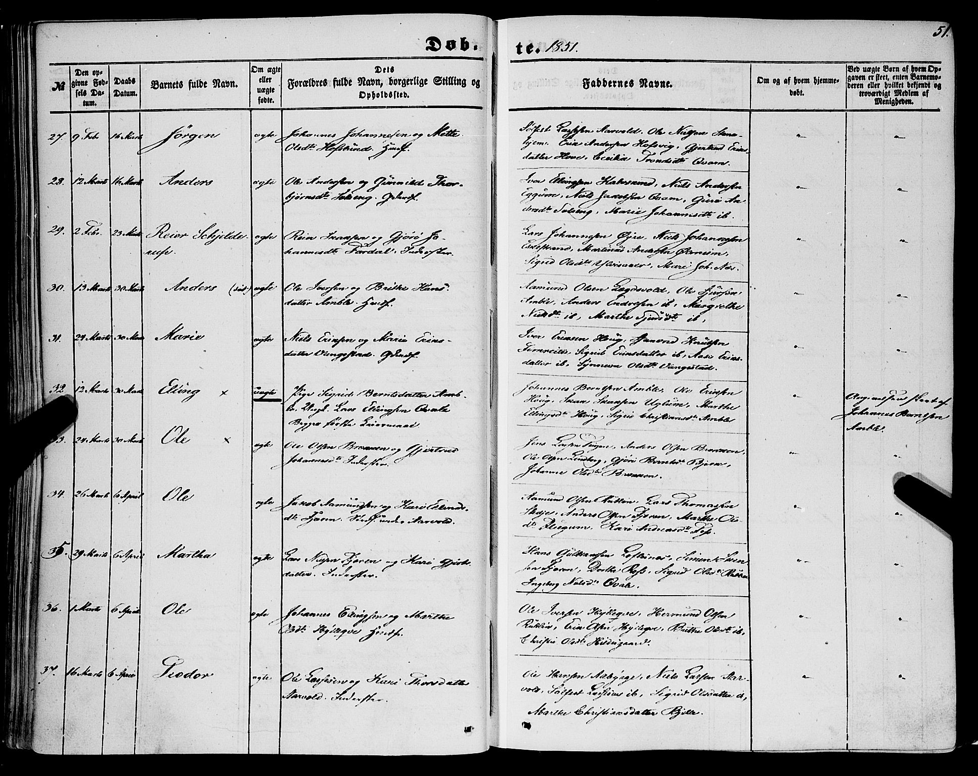 Sogndal sokneprestembete, AV/SAB-A-81301/H/Haa/Haaa/L0012I: Ministerialbok nr. A 12I, 1847-1859, s. 51