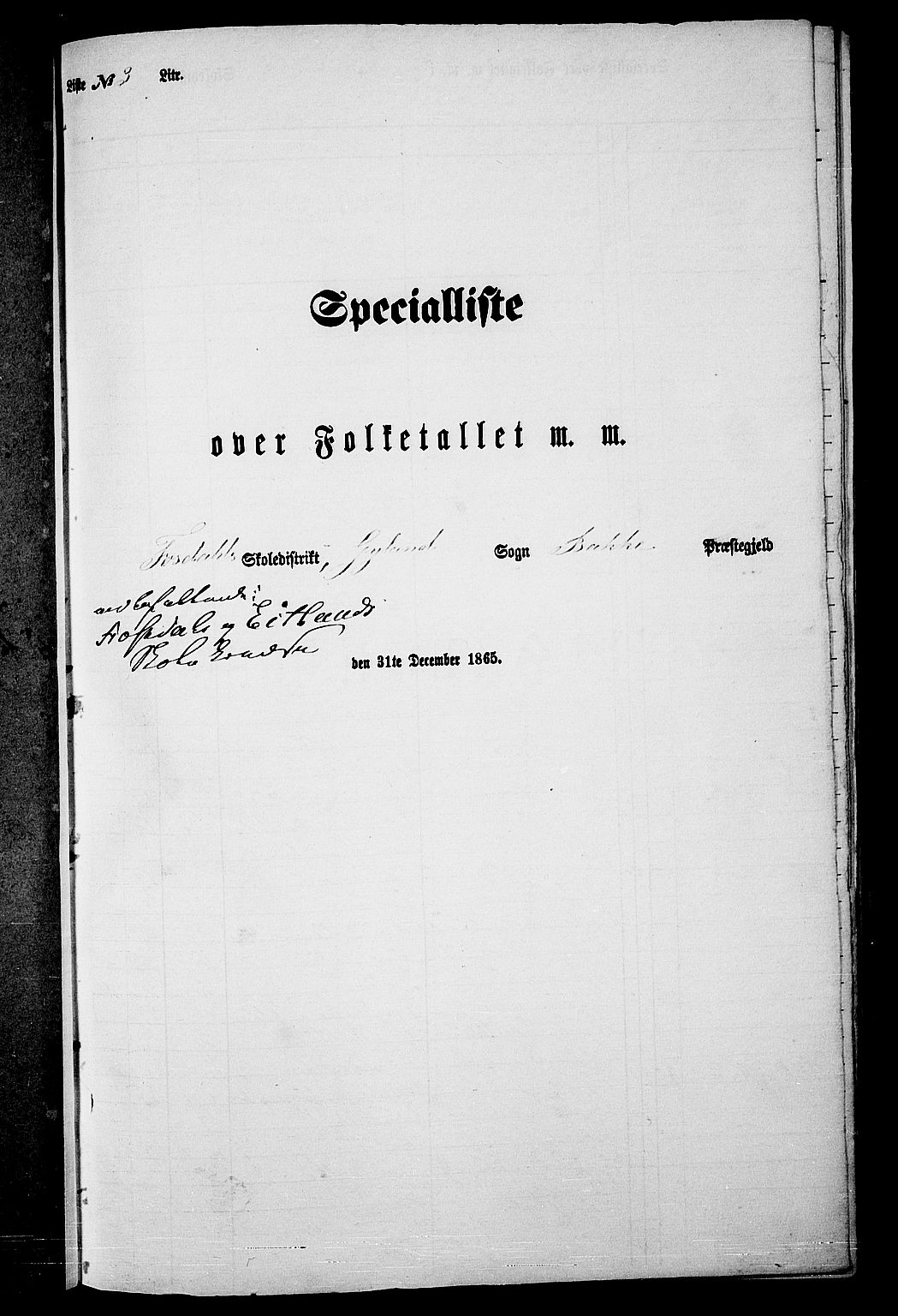 RA, Folketelling 1865 for 1045P Bakke prestegjeld, 1865, s. 29