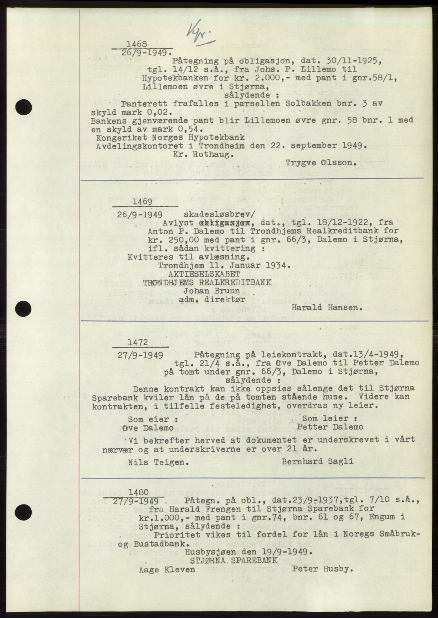 Fosen sorenskriveri, AV/SAT-A-1107/1/2/2C: Pantebok nr. B3, 1948-1950, Dagboknr: 1468/1949