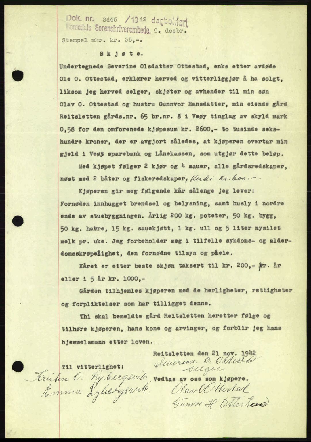 Romsdal sorenskriveri, SAT/A-4149/1/2/2C: Pantebok nr. A13, 1942-1943, Dagboknr: 2445/1942