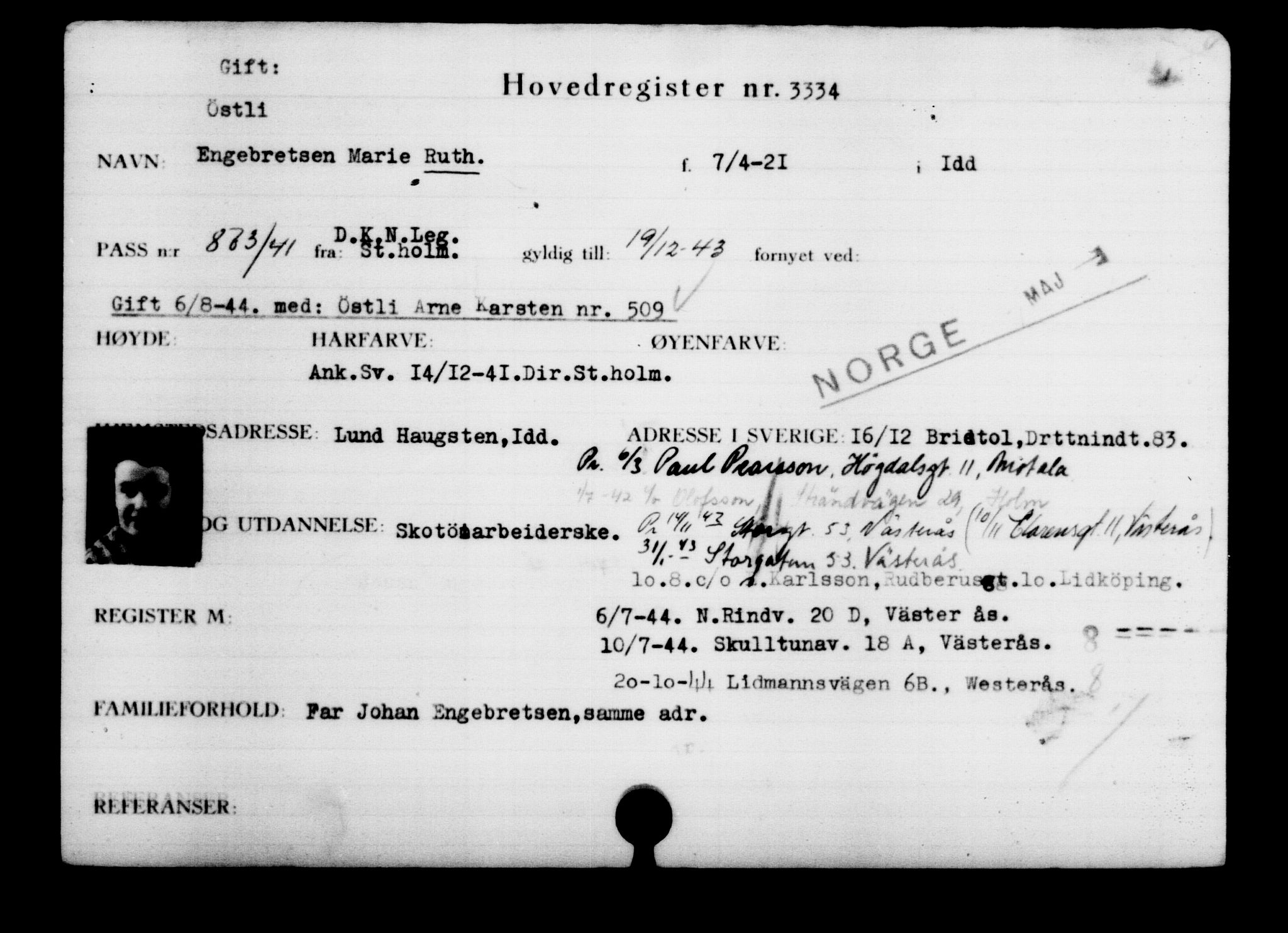 Utenriksstasjonene, Legasjonen i Stockholm, Flyktningkontoret, AV/RA-S-6753/V/Va/L0003: Kjesäterkartoteket, flyktninger med registreringsnr. 2001-3495, 1940-1945, s. 1822