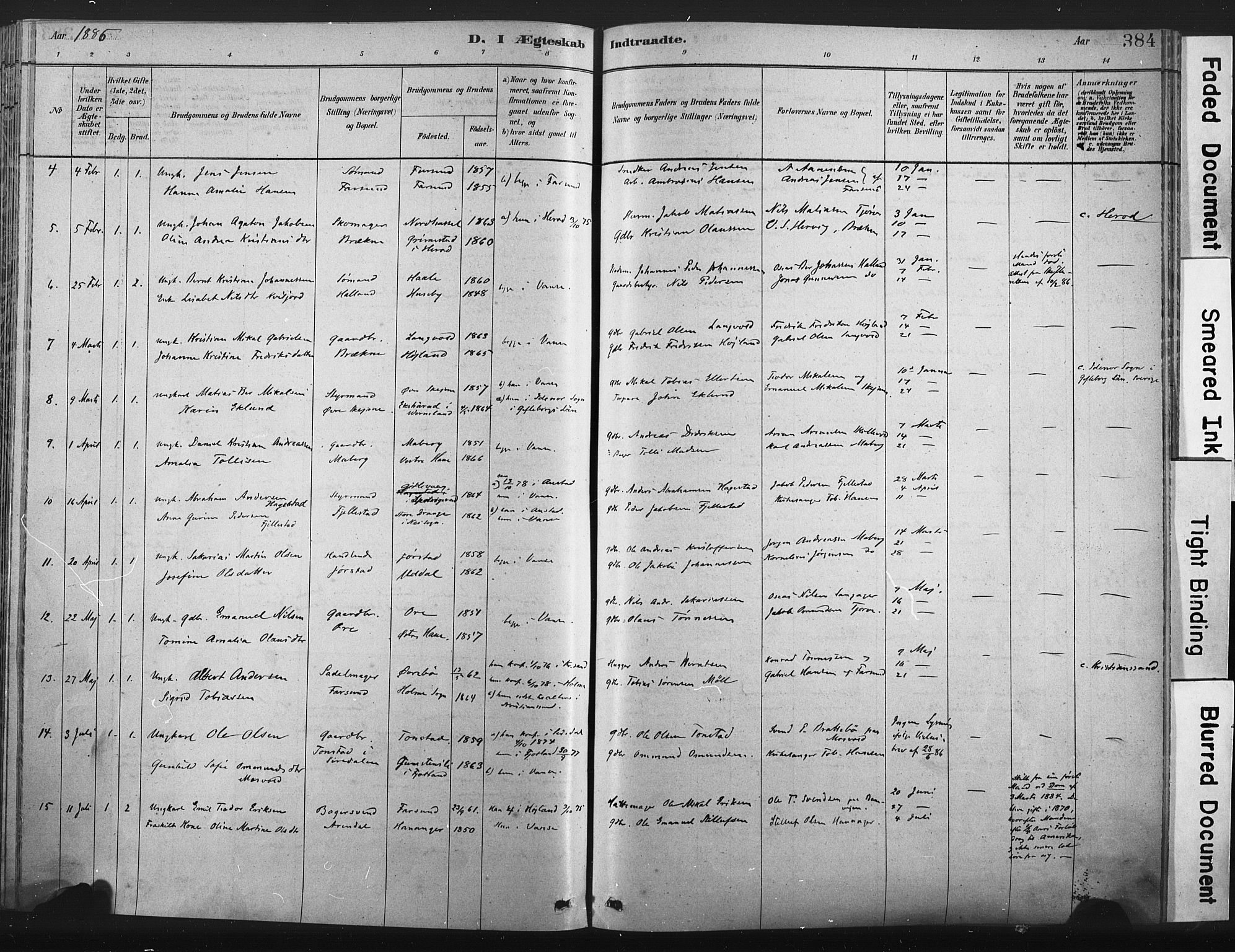 Lista sokneprestkontor, SAK/1111-0027/F/Fa/L0012: Ministerialbok nr. A 12, 1879-1903, s. 384