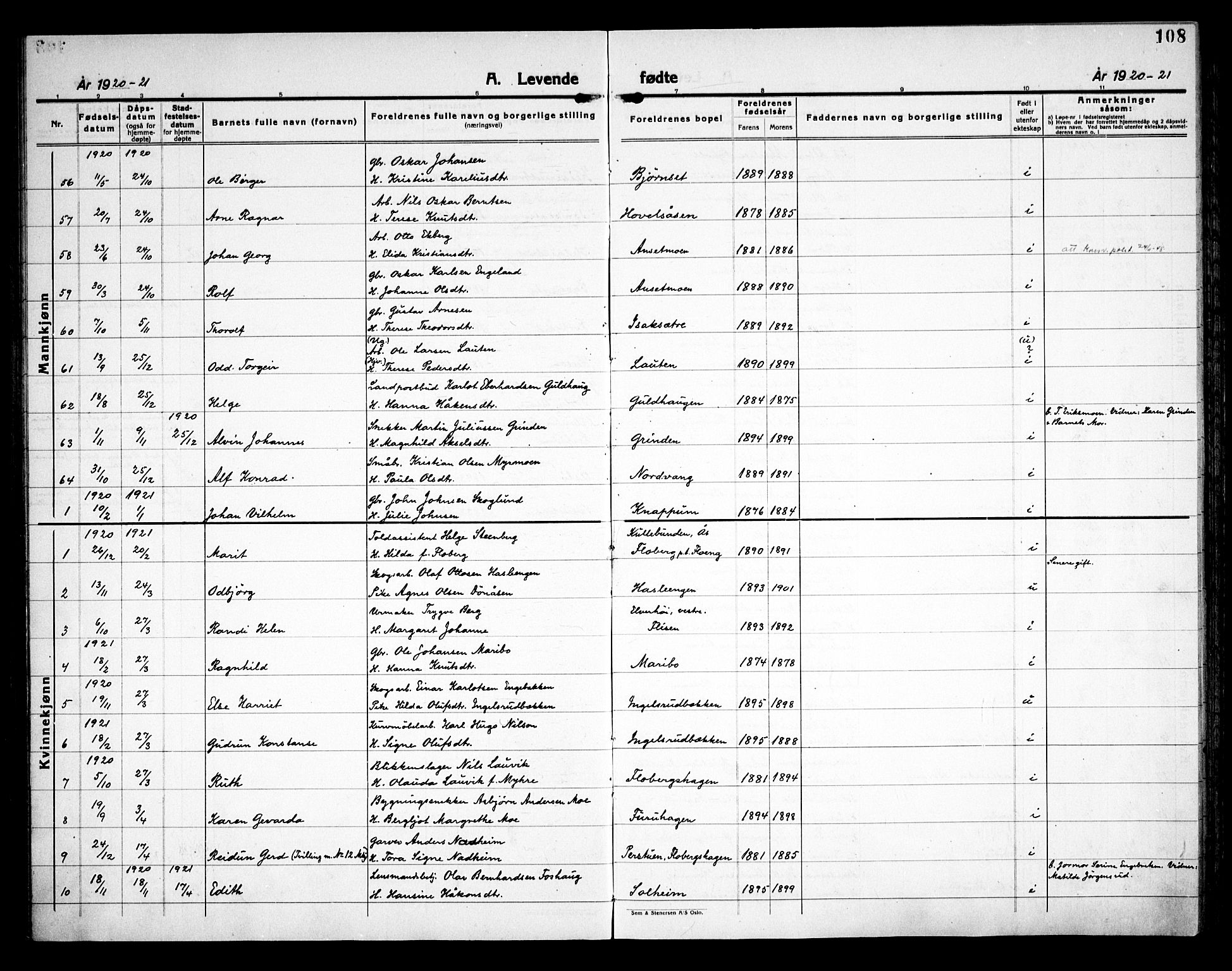 Åsnes prestekontor, AV/SAH-PREST-042/H/Ha/Haa/L0000C: Ministerialbok nr. 0A, 1890-1929, s. 108