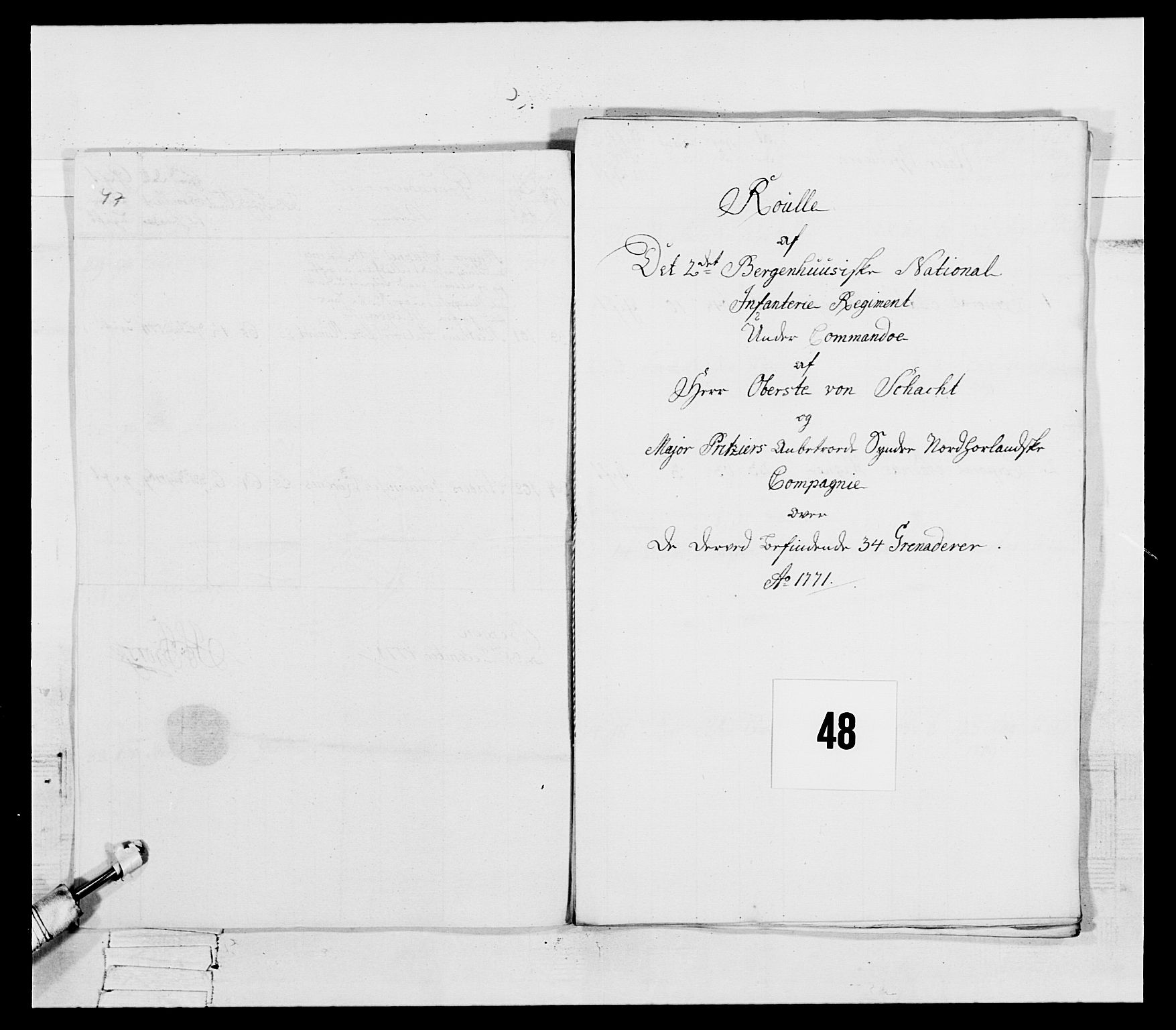 Generalitets- og kommissariatskollegiet, Det kongelige norske kommissariatskollegium, AV/RA-EA-5420/E/Eh/L0092: 2. Bergenhusiske nasjonale infanteriregiment, 1769-1771, s. 479
