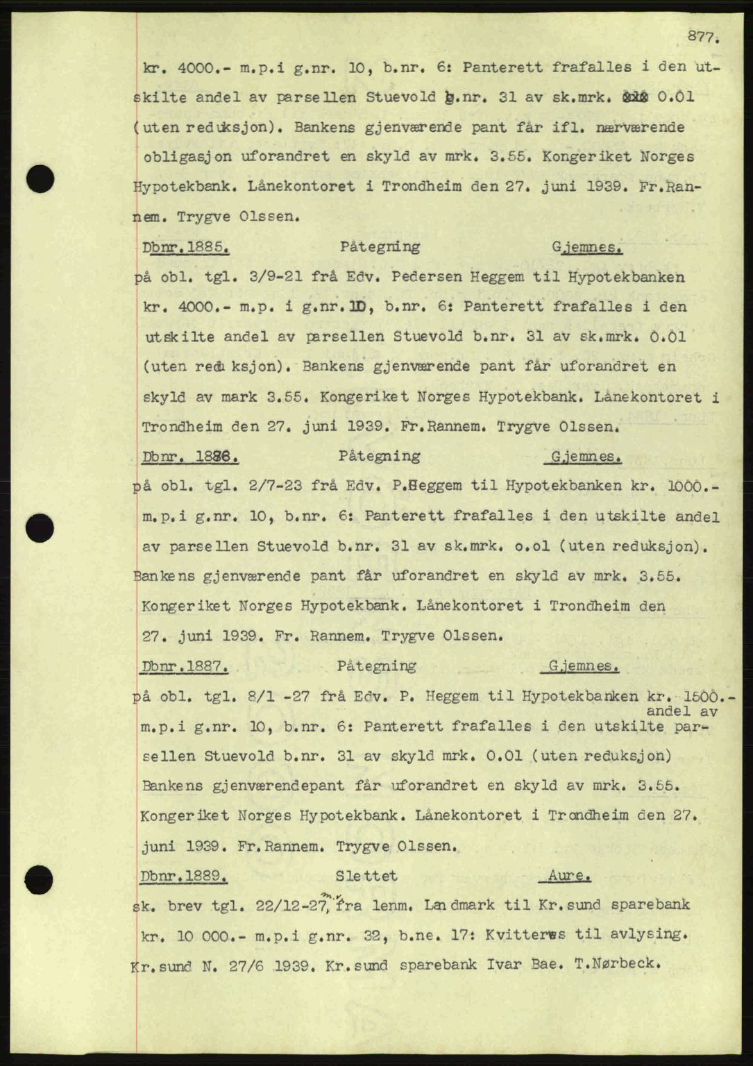 Nordmøre sorenskriveri, SAT/A-4132/1/2/2Ca: Pantebok nr. C80, 1936-1939, Dagboknr: 1885/1939