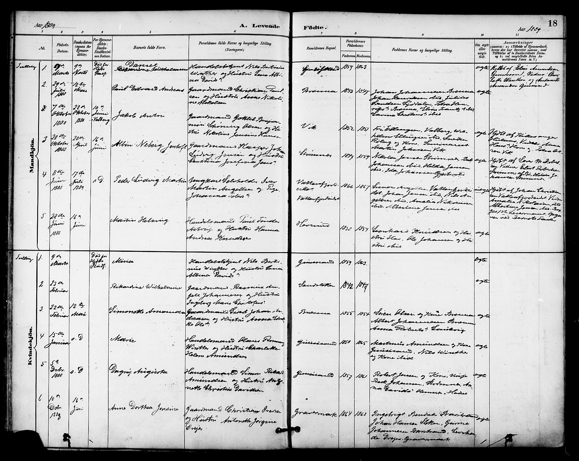 Ministerialprotokoller, klokkerbøker og fødselsregistre - Nordland, SAT/A-1459/876/L1097: Ministerialbok nr. 876A03, 1886-1896, s. 18