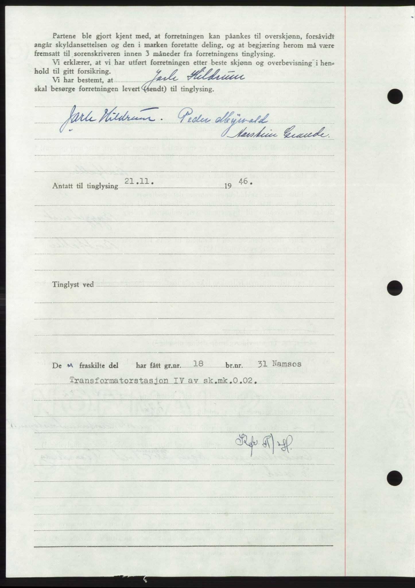 Namdal sorenskriveri, AV/SAT-A-4133/1/2/2C: Pantebok nr. -, 1946-1947, Dagboknr: 2311/1946