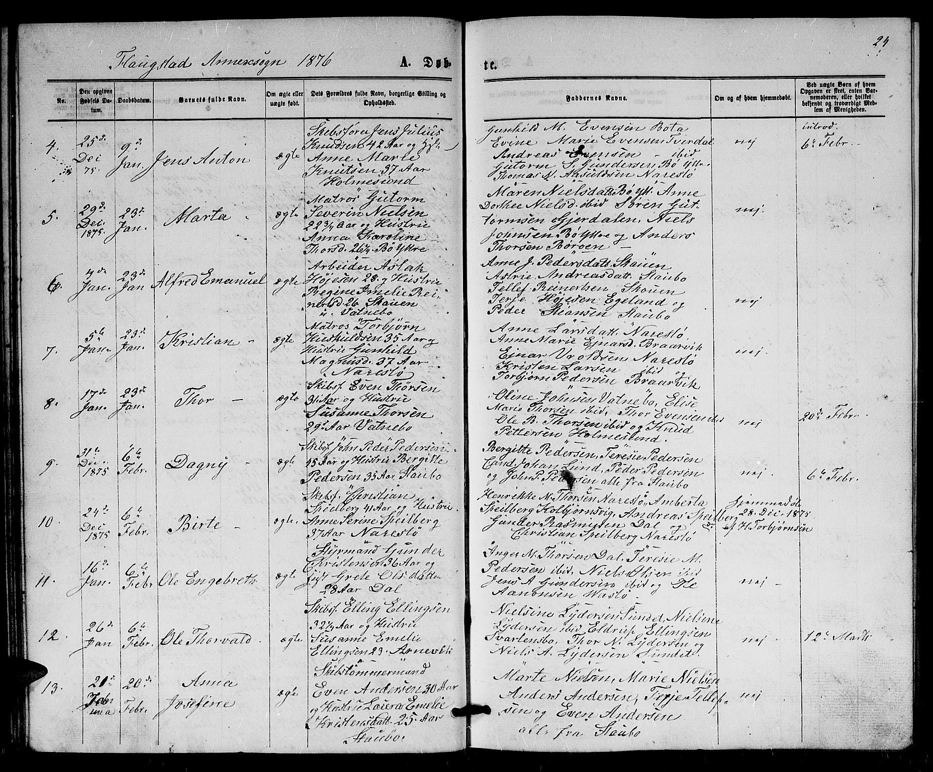 Dypvåg sokneprestkontor, AV/SAK-1111-0007/F/Fb/Fbb/L0003: Klokkerbok nr. B 3, 1872-1886, s. 24