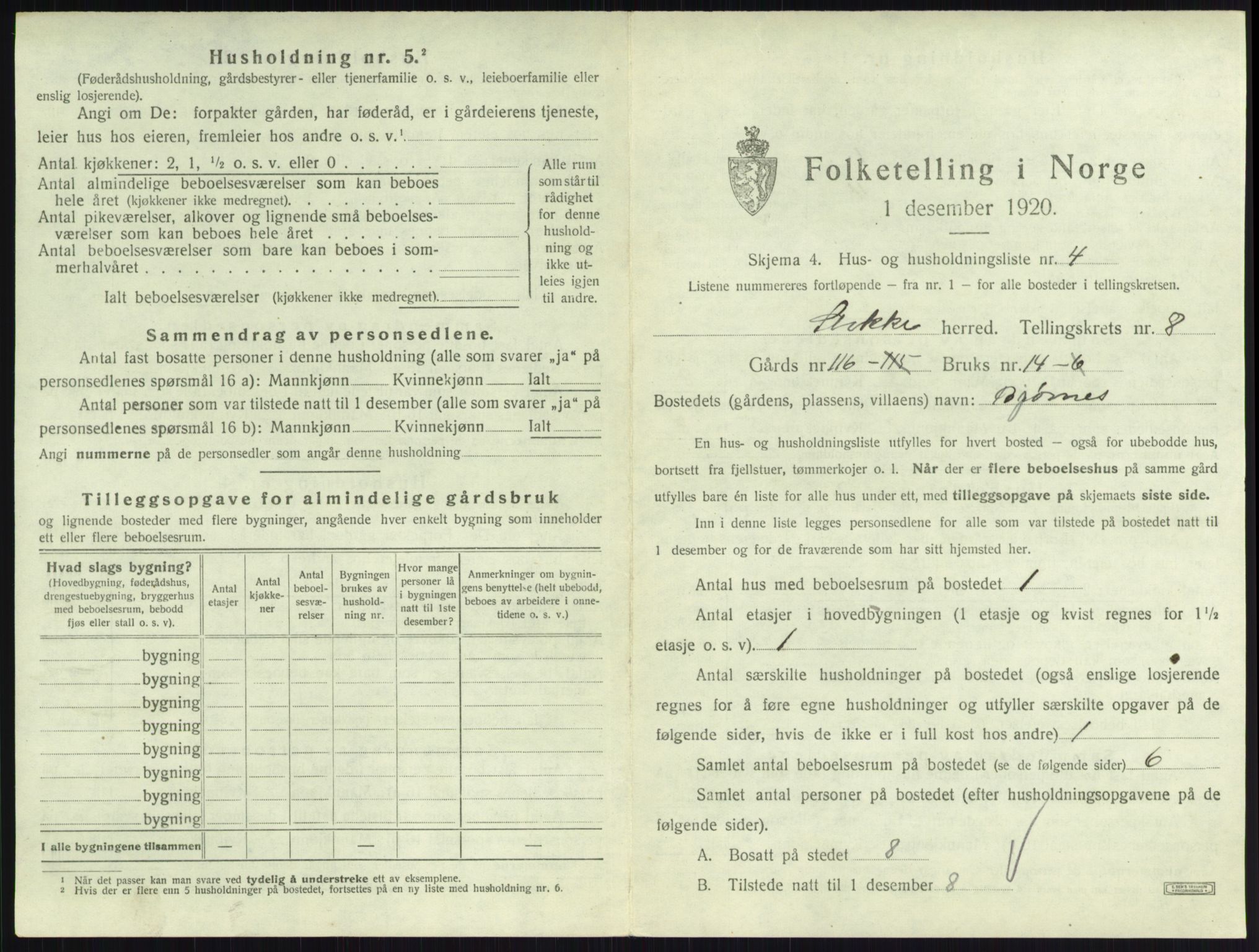 SAKO, Folketelling 1920 for 0720 Stokke herred, 1920, s. 1466