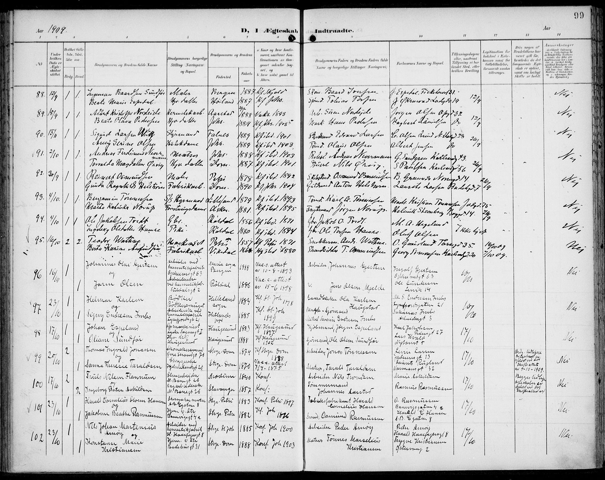 St. Johannes sokneprestkontor, AV/SAST-A-101814/002/B/L0001: Ministerialbok nr. A 8, 1899-1917, s. 99