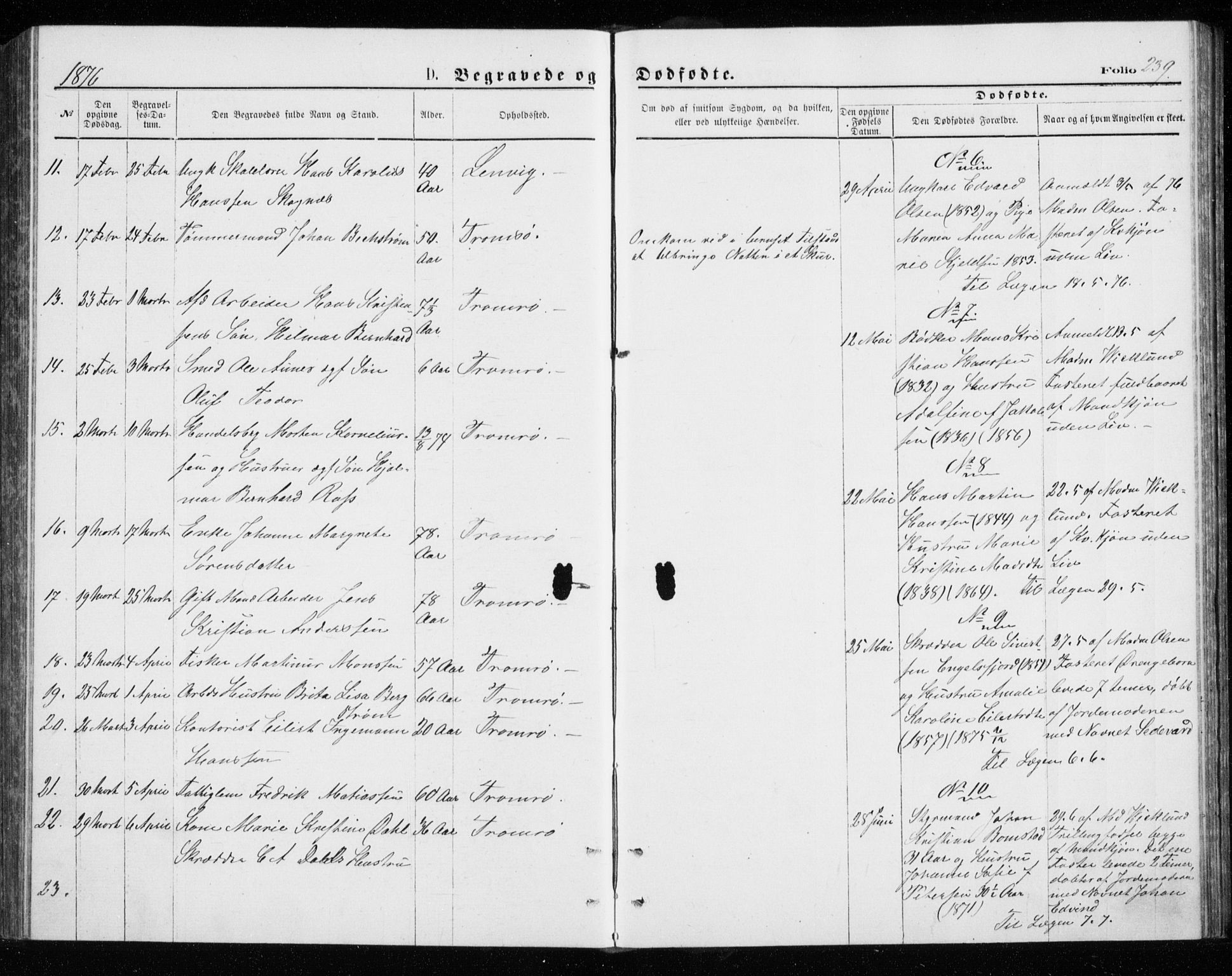 Tromsø sokneprestkontor/stiftsprosti/domprosti, SATØ/S-1343/G/Gb/L0008klokker: Klokkerbok nr. 8, 1875-1879, s. 239