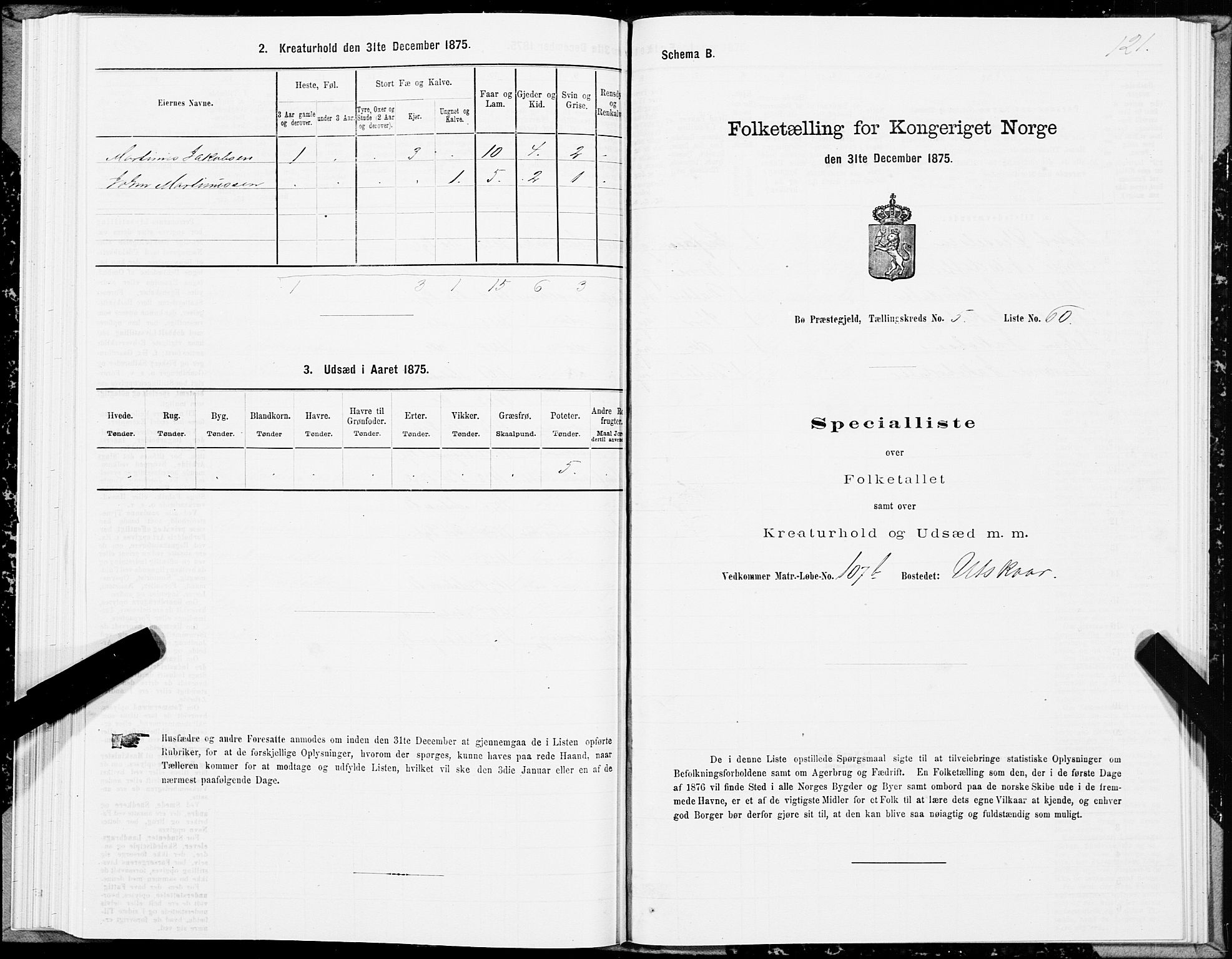 SAT, Folketelling 1875 for 1867P Bø prestegjeld, 1875, s. 3121