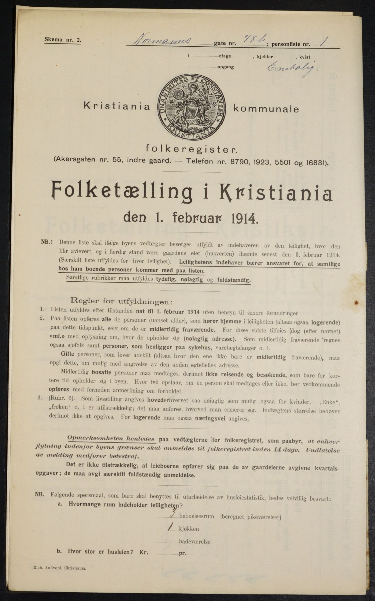 OBA, Kommunal folketelling 1.2.1914 for Kristiania, 1914, s. 73913