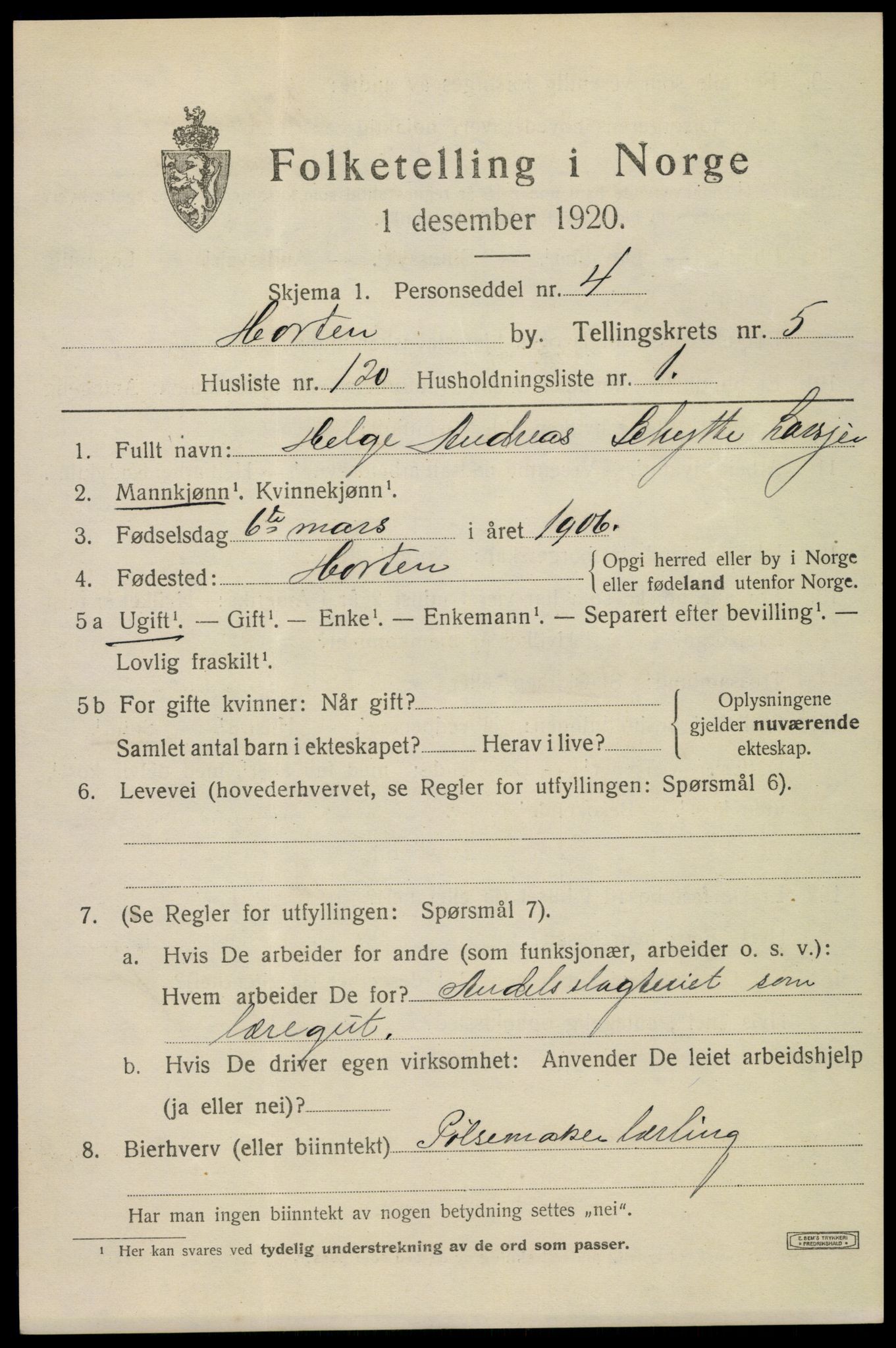 SAKO, Folketelling 1920 for 0703 Horten kjøpstad, 1920, s. 21261
