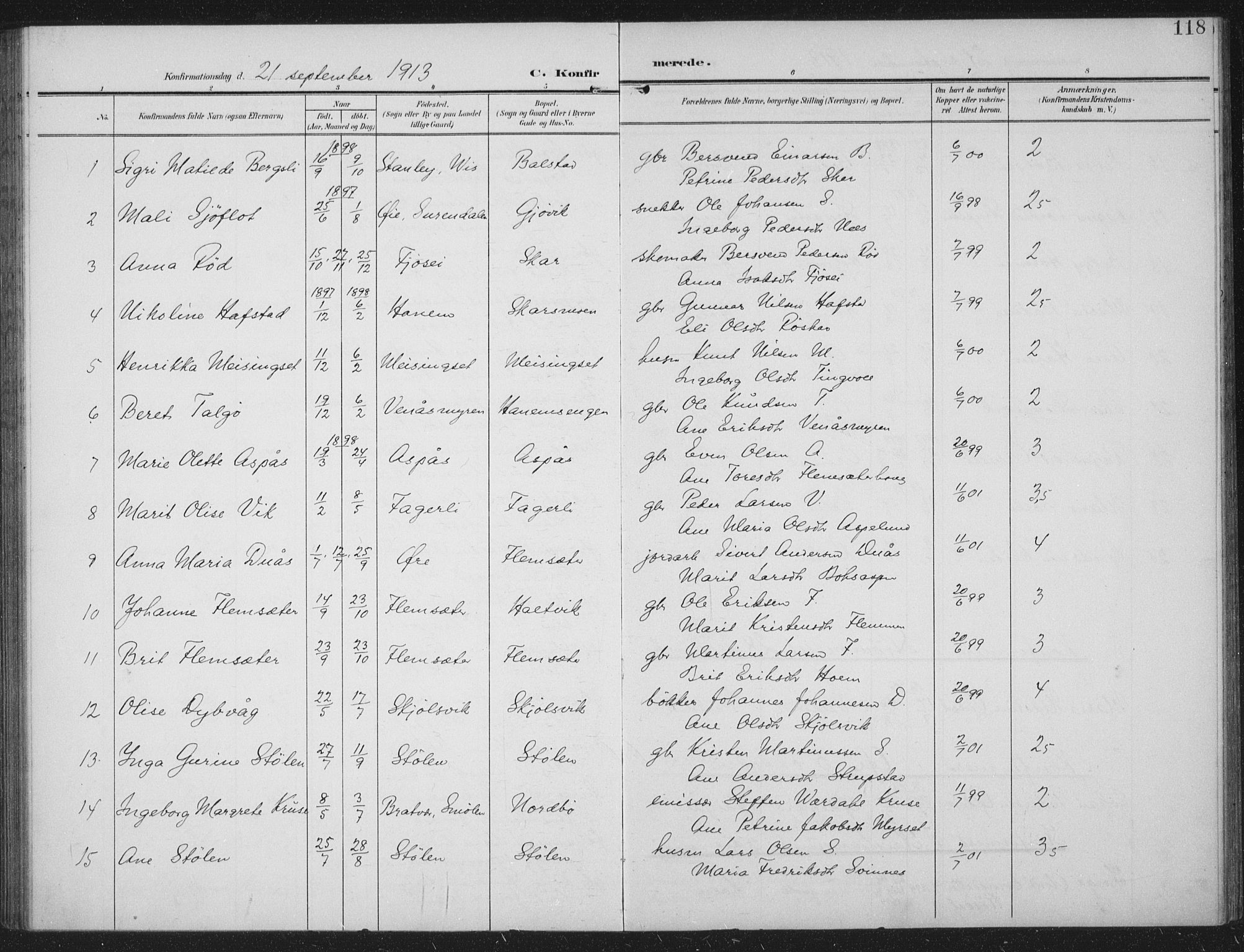 Ministerialprotokoller, klokkerbøker og fødselsregistre - Møre og Romsdal, AV/SAT-A-1454/586/L0989: Ministerialbok nr. 586A15, 1906-1915, s. 118