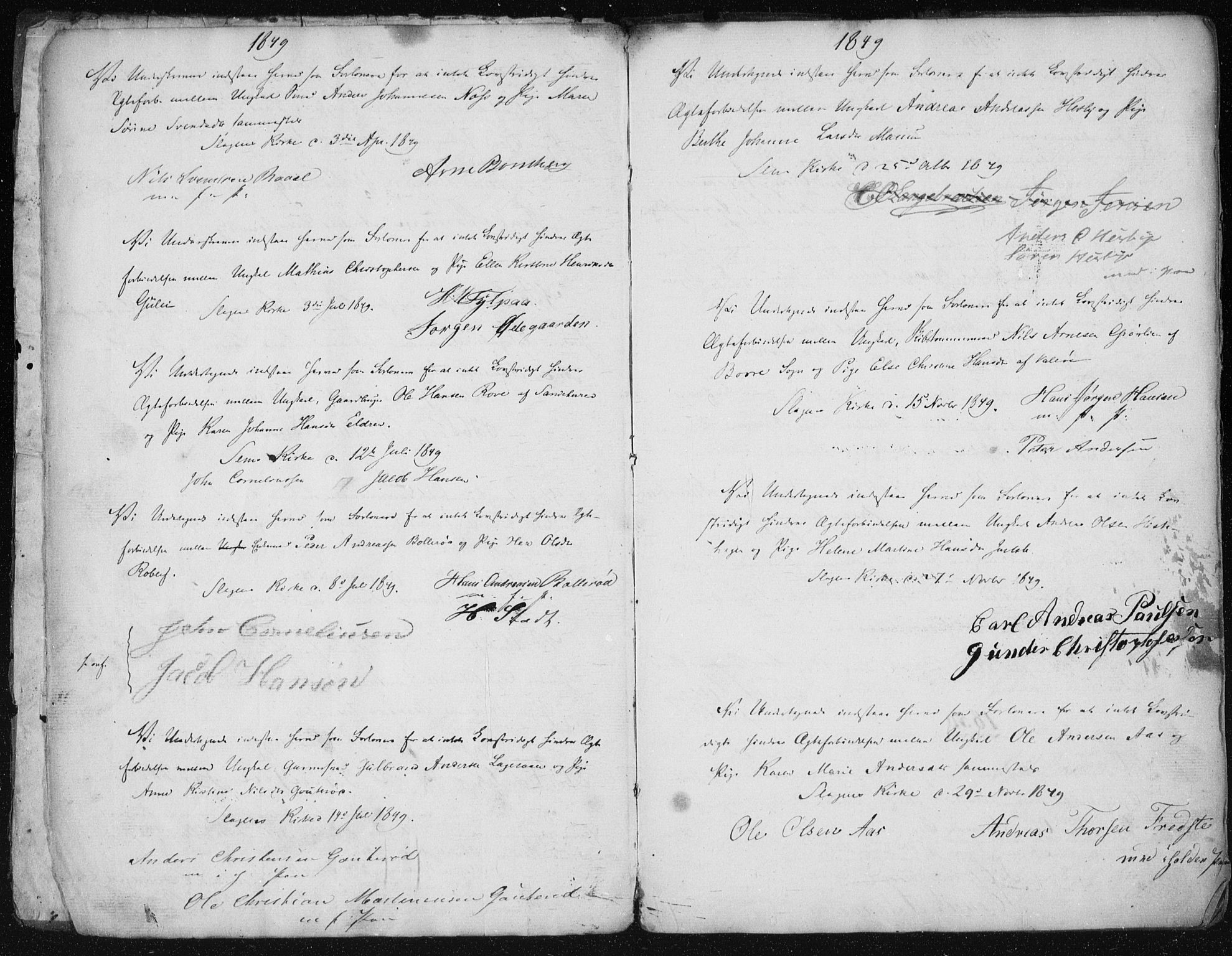 Sem kirkebøker, AV/SAKO-A-5/Y/Ya/L0001: Forlovererklæringer nr. 1, 1848-1864