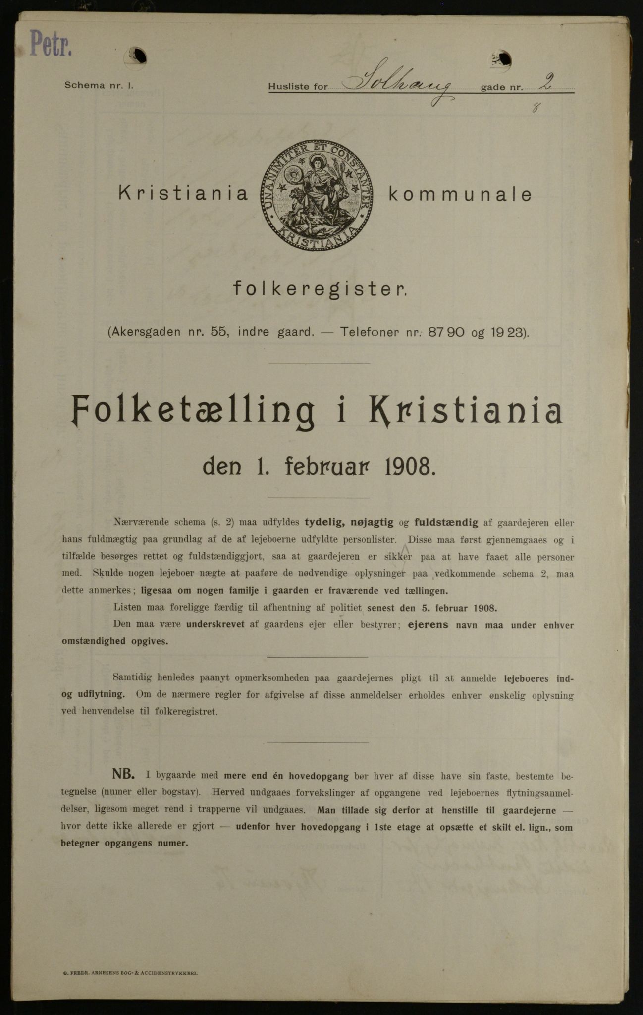 OBA, Kommunal folketelling 1.2.1908 for Kristiania kjøpstad, 1908, s. 89560